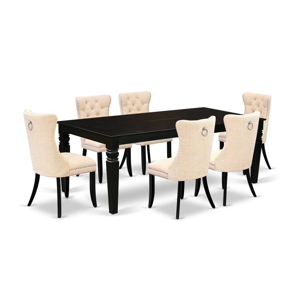 East West Furniture LGDA7-BLK-32 7 Piece Kitchen Table Set Consists of a Rectangle Dining Table with Removable leaf and 6 Padded Chairs, 42x84 Inch, Black