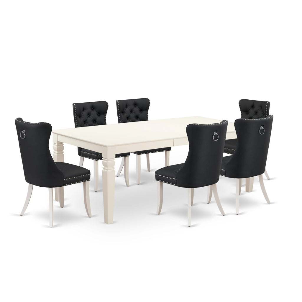 East West Furniture LGDA7-LWH-12 7 Piece Dining Room Set Includes a Rectangle Kitchen Table with Removable leaf and 6 Upholstered Parson Chairs, 42x84 Inch, linen white