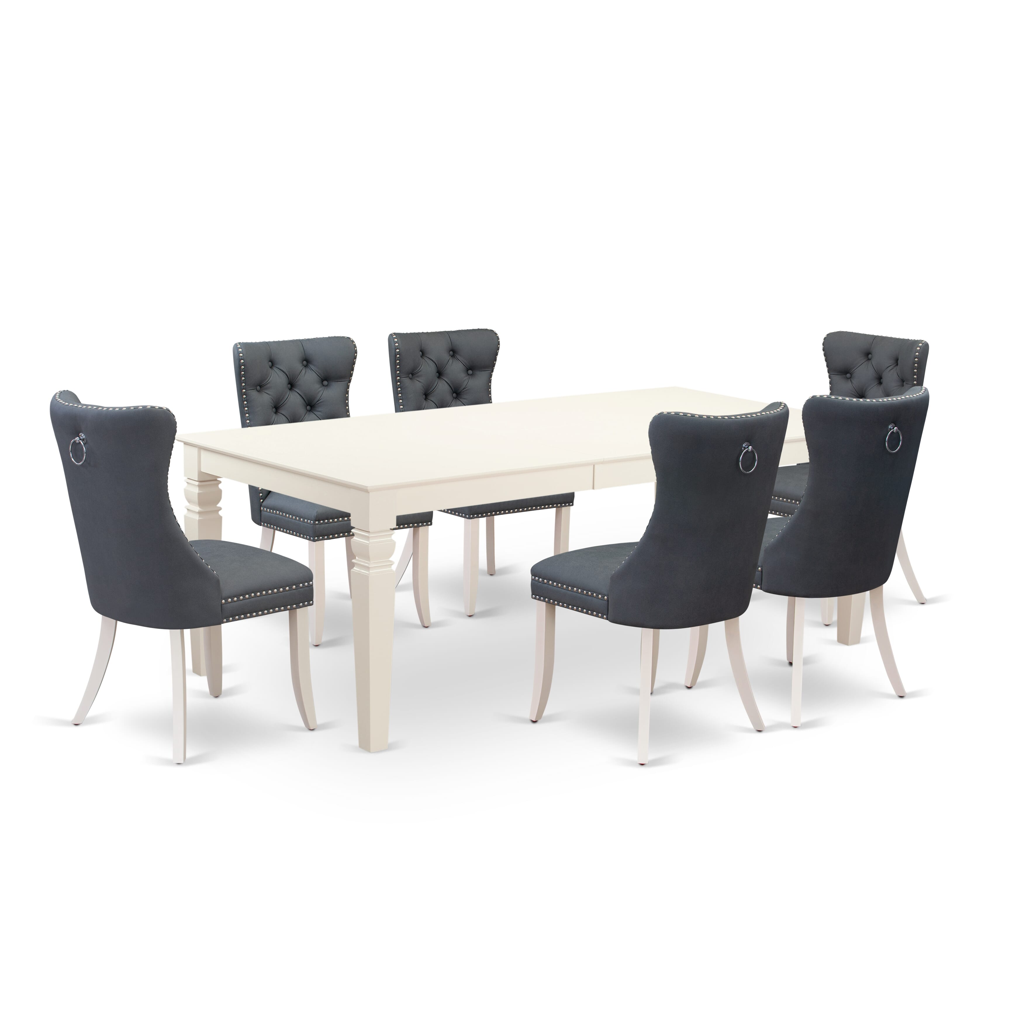 East West Furniture LGDA7-LWH-13 7 Piece Kitchen Table & Chairs Set Consists of a Rectangle Dining Table with Removable leaf and 6 Padded Chairs, 42x84 Inch, linen white