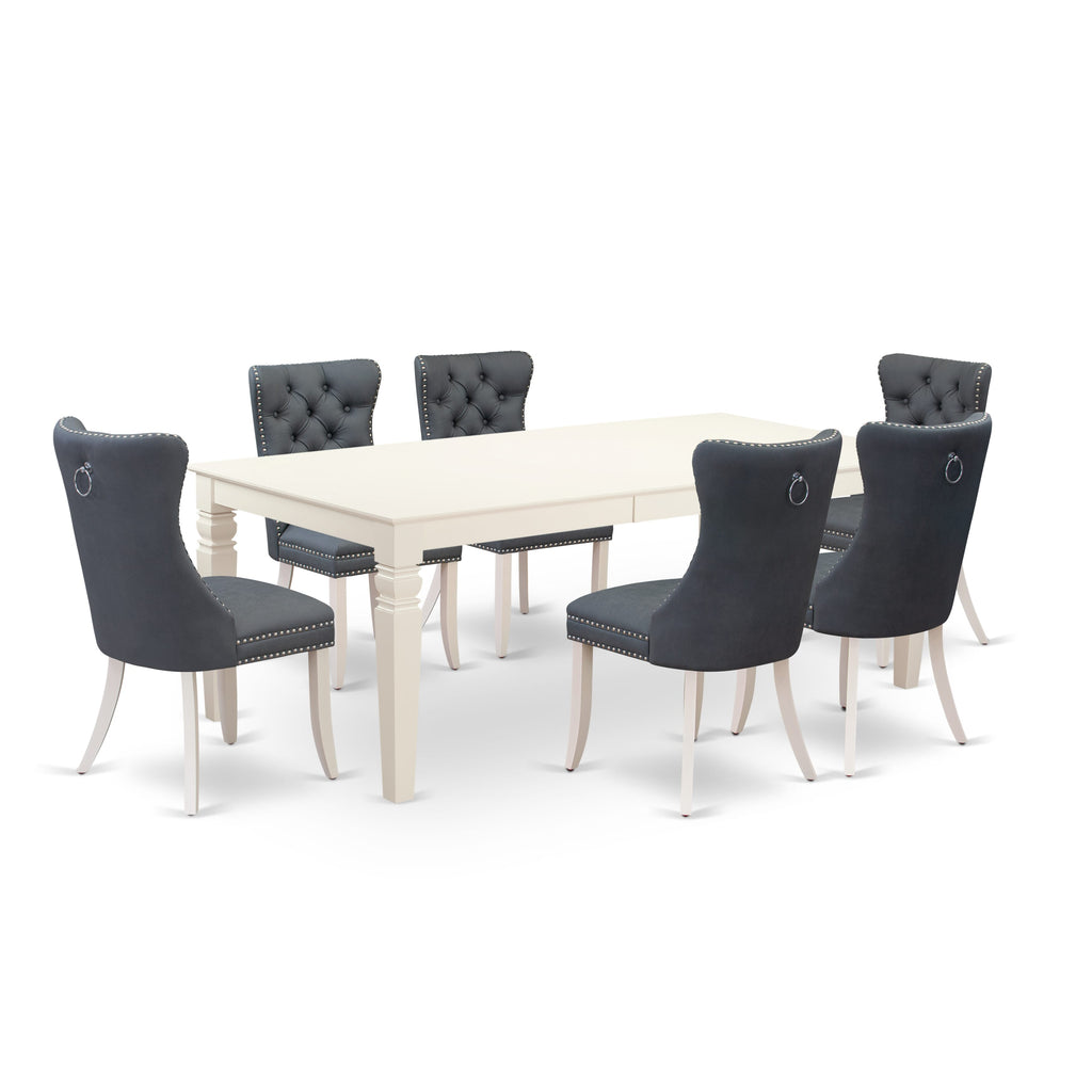 East West Furniture LGDA7-LWH-13 7 Piece Kitchen Table & Chairs Set Consists of a Rectangle Dining Table with Removable leaf and 6 Padded Chairs, 42x84 Inch, linen white