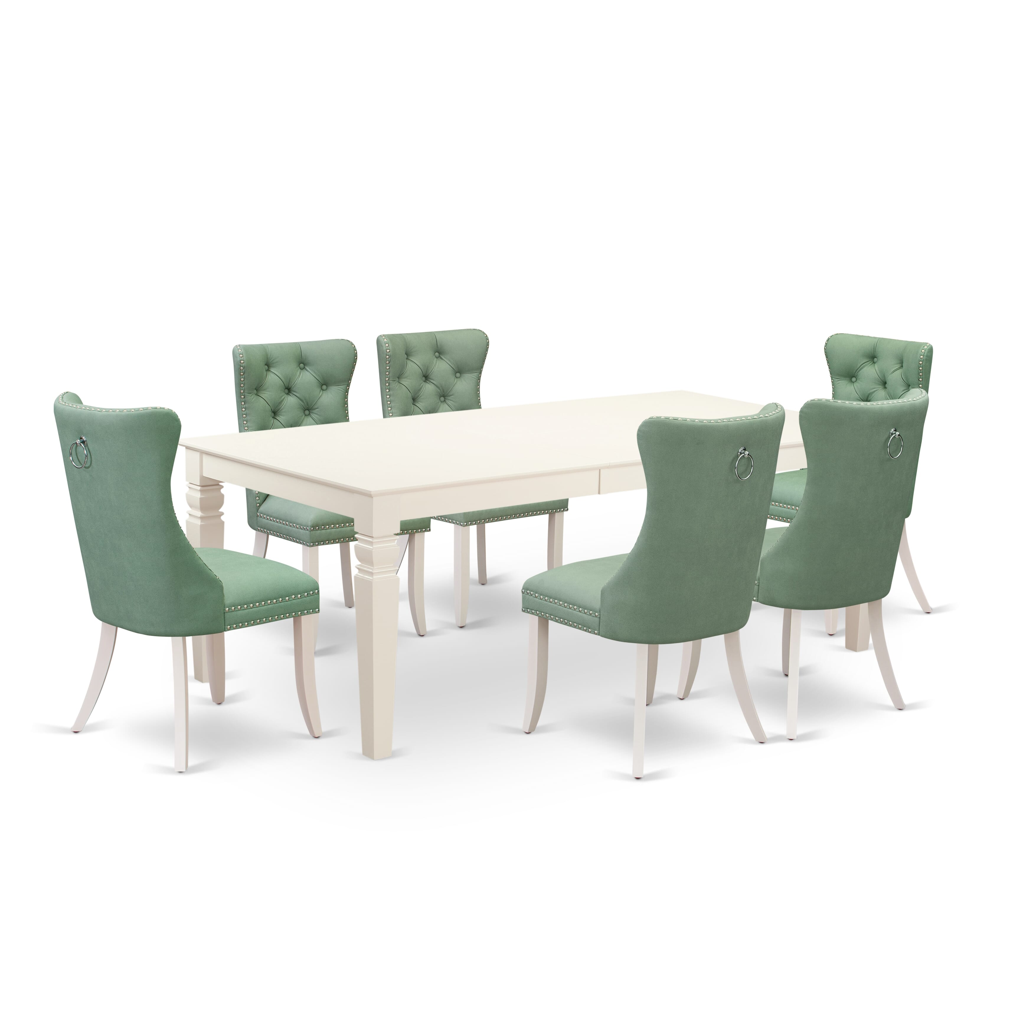 East West Furniture LGDA7-LWH-22 7 Piece Dining Table Set Contains a Rectangle Kitchen Table with Removable leaf and 6 Upholstered Parson Chairs, 42x84 Inch, linen white