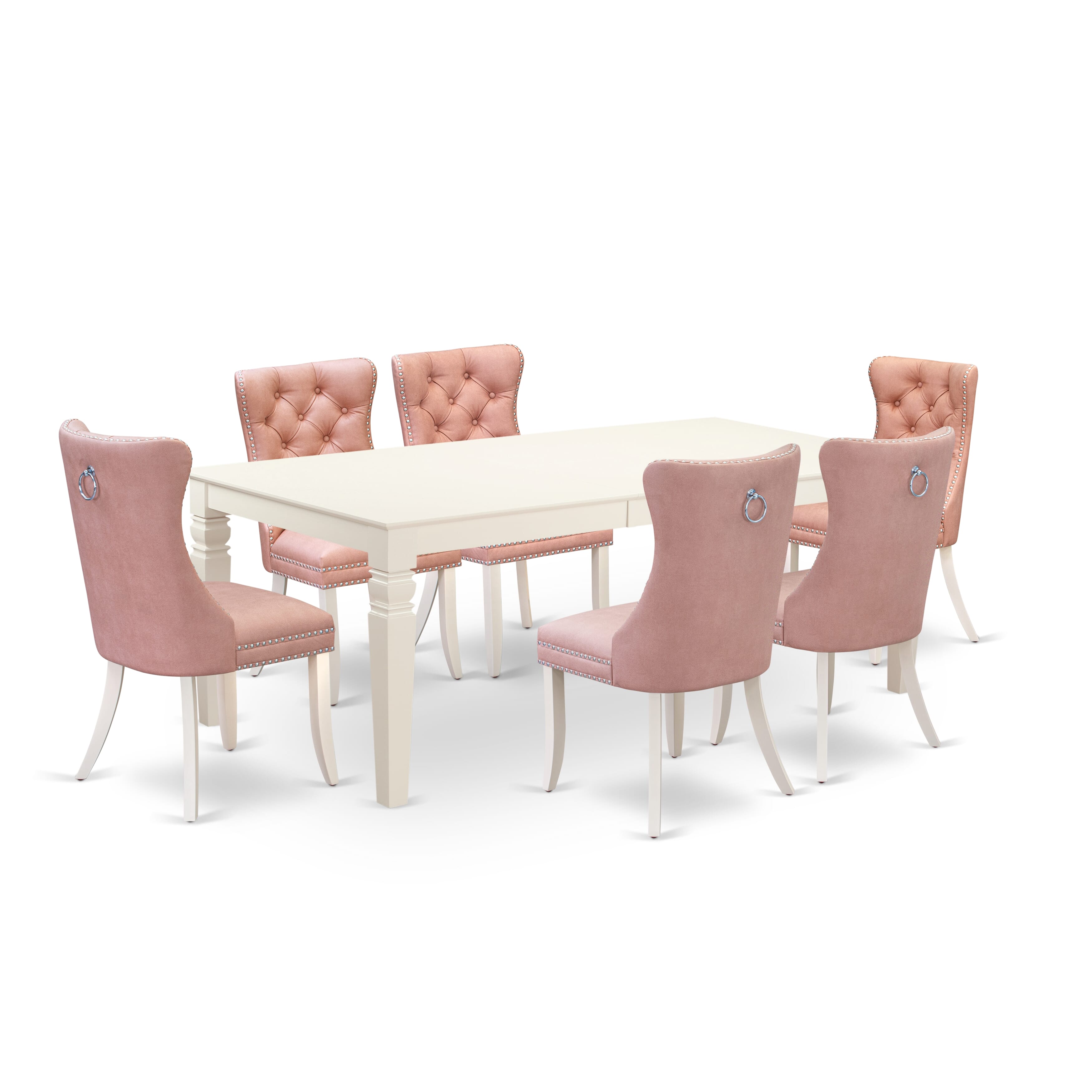East West Furniture LGDA7-LWH-23 7 Piece Dining Room Set Includes a Rectangle Dining Table with Removable leaf and 6 Upholstered Parson Chairs, 42x84 Inch, linen white