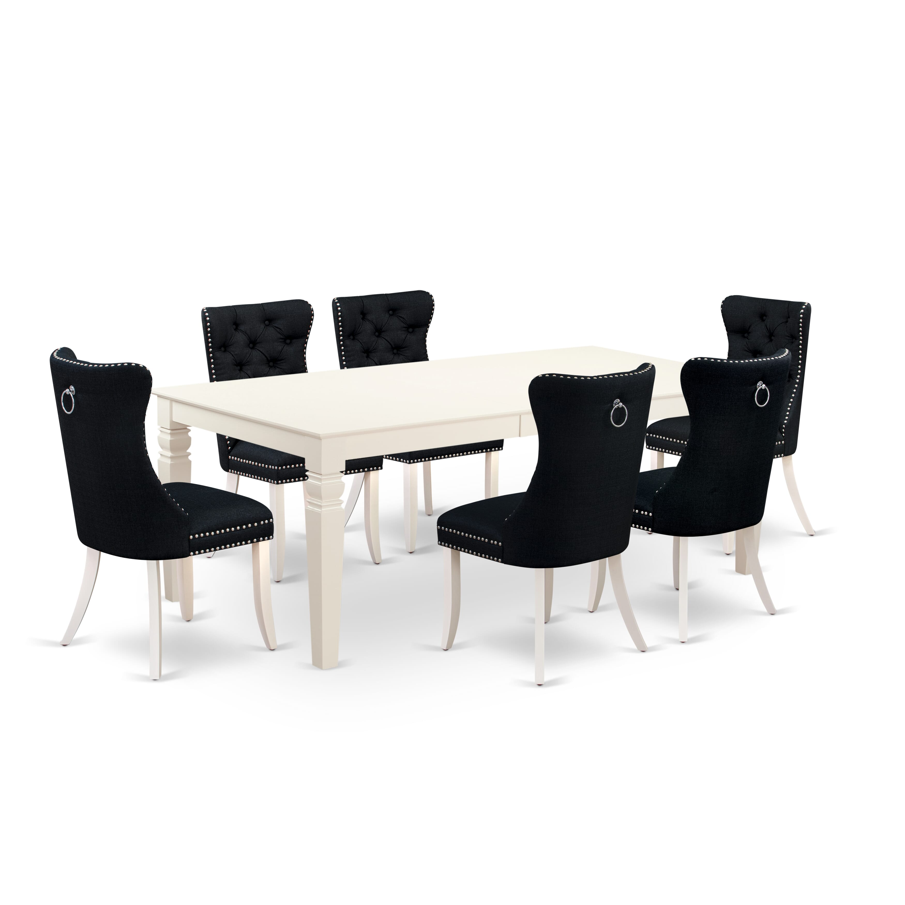 East West Furniture LGDA7-LWH-24 7 Piece Dining Set Includes a Rectangle Kitchen Table with Removable leaf and 6 Upholstered Chairs, 42x84 Inch, linen white
