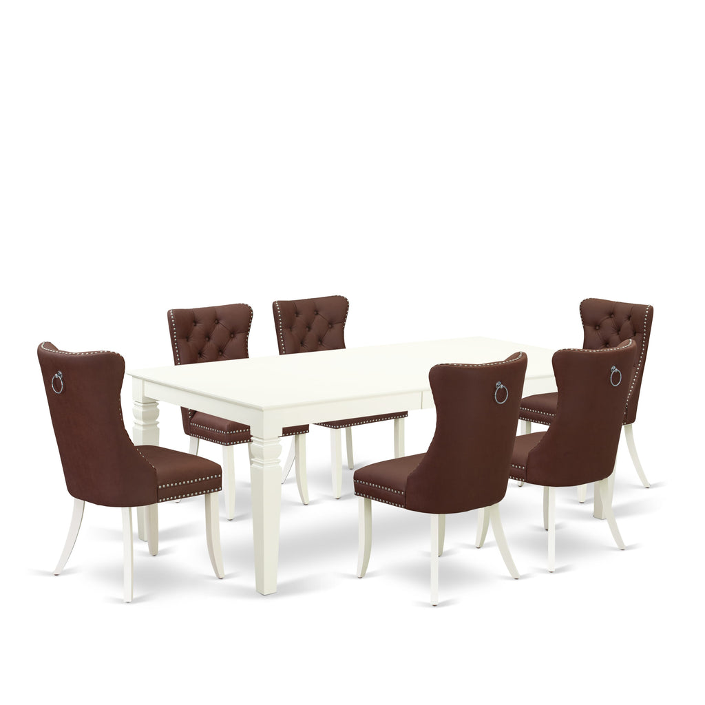 East West Furniture LGDA7-LWH-26 7 Piece Dining Set Contains a Rectangle Kitchen Table with Removable leaf and 6 Upholstered Parson Chairs, 42x84 Inch, linen white
