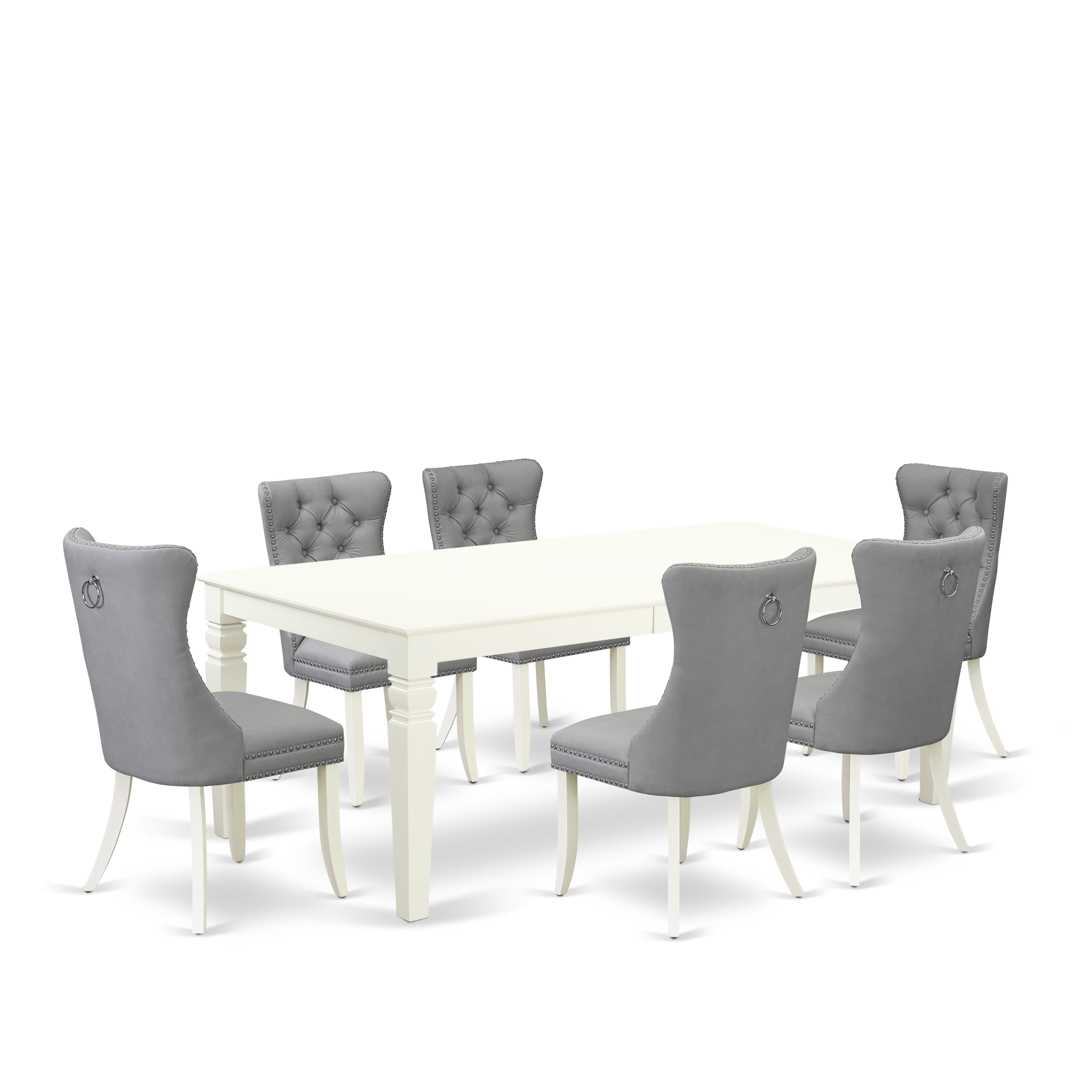 East West Furniture LGDA7-LWH-27 7 Piece Dining Set Includes a Rectangle Kitchen Table with Removable leaf and 6 Parson Chairs, 42x84 Inch, linen white