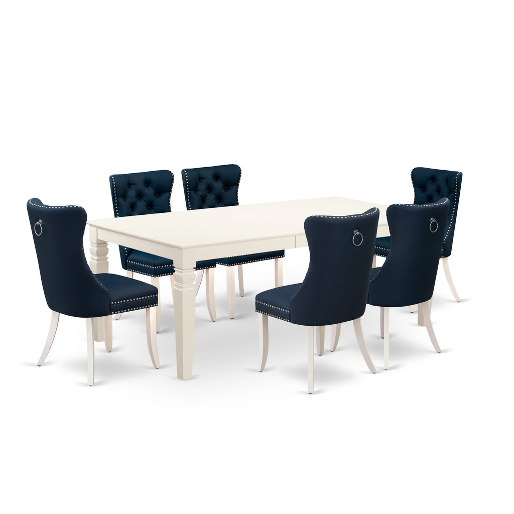 East West Furniture LGDA7-LWH-29 7 Piece Dining Room Set Includes a Rectangle Wooden Table with Removable leaf and 6 Padded Chairs, 42x84 Inch, linen white
