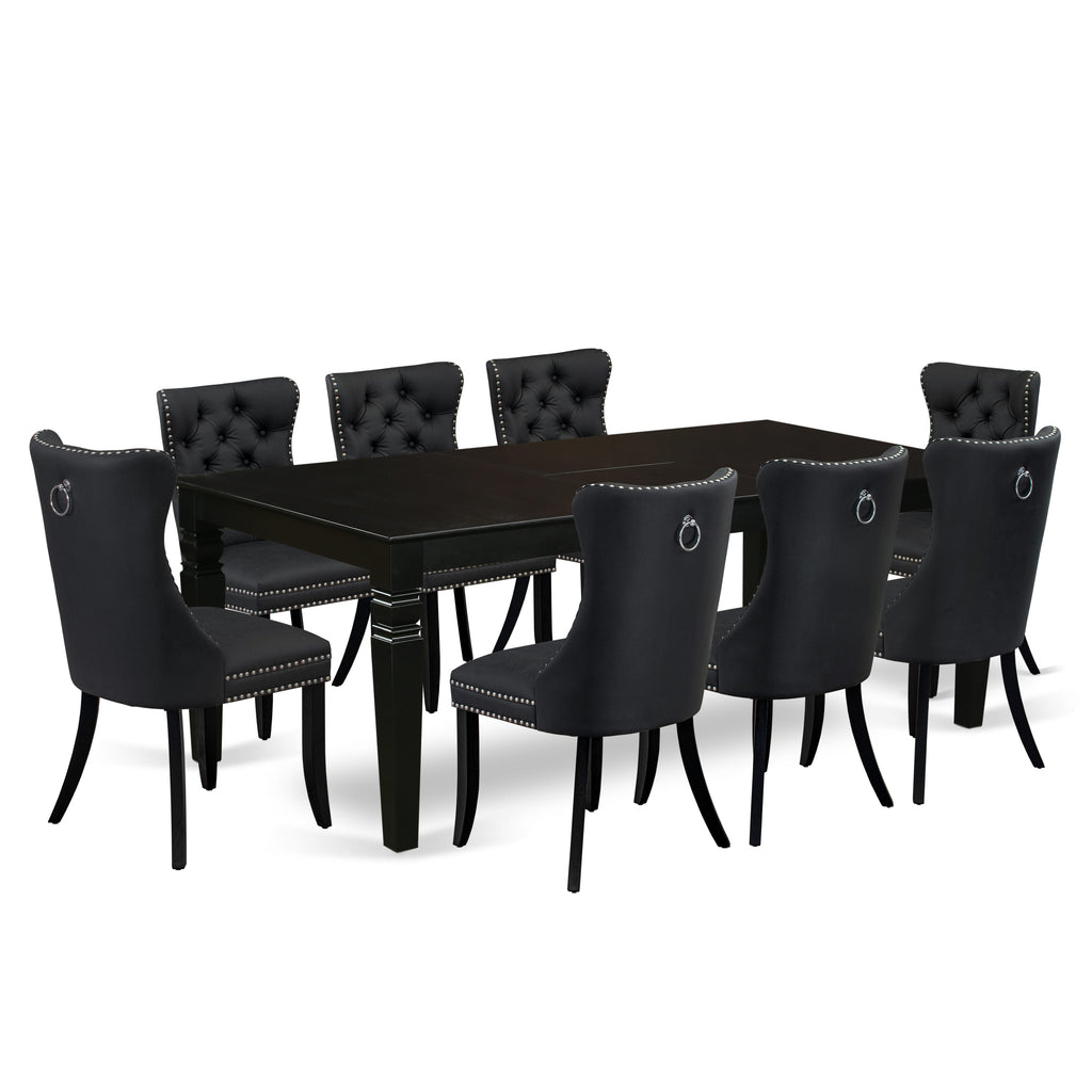 East West Furniture LGDA9-BLK-12 9 Piece Dining Table Set Consists of a Rectangle Kitchen Table with Removable leaf and 8 Parson Chairs, 42x84 Inch, Black