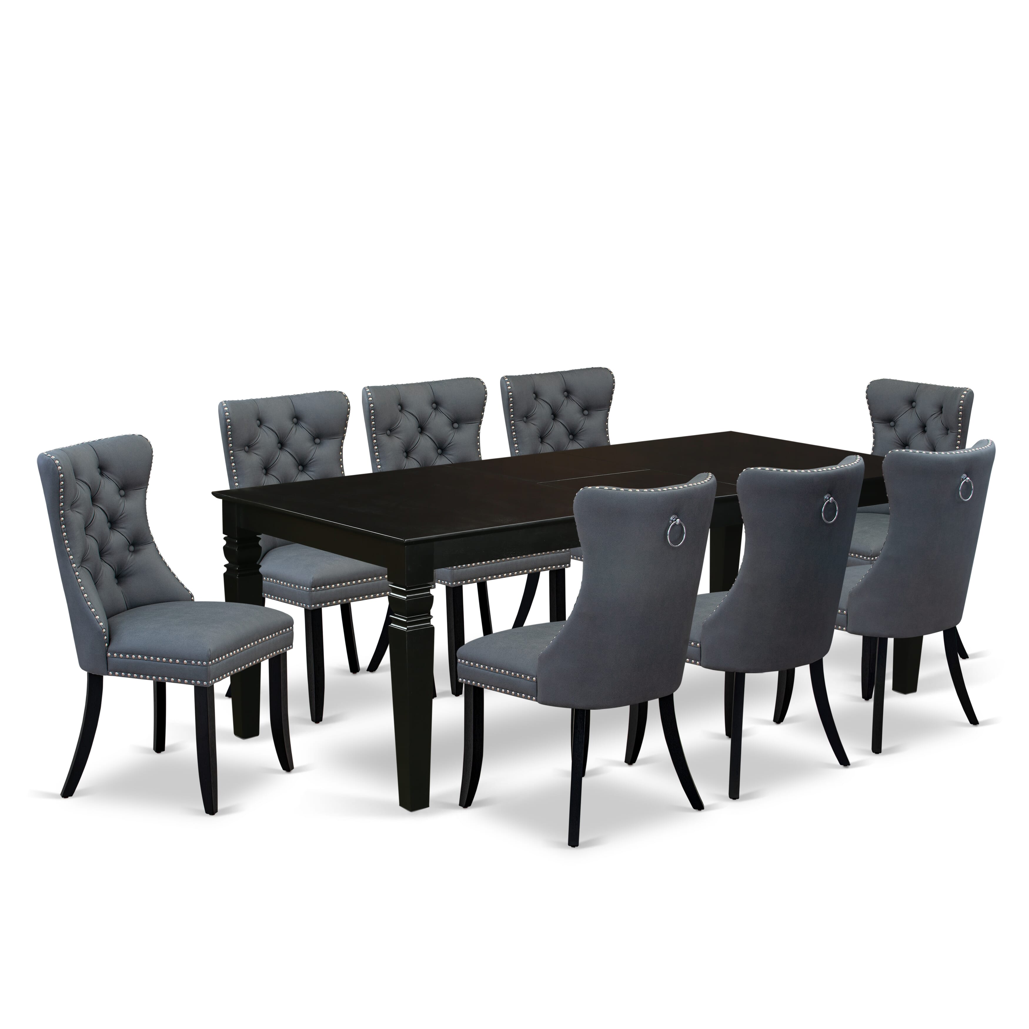 East West Furniture LGDA9-BLK-13 9 Piece Dining Set Includes a Rectangle Kitchen Table with Removable leaf and 8 Upholstered Chairs, 42x84 Inch, Black