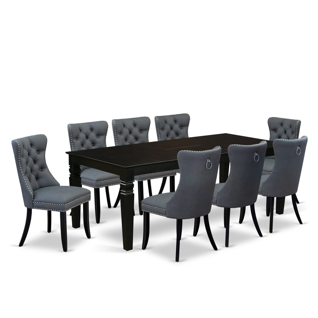 East West Furniture LGDA9-BLK-13 9 Piece Dining Set Includes a Rectangle Kitchen Table with Removable leaf and 8 Upholstered Chairs, 42x84 Inch, Black