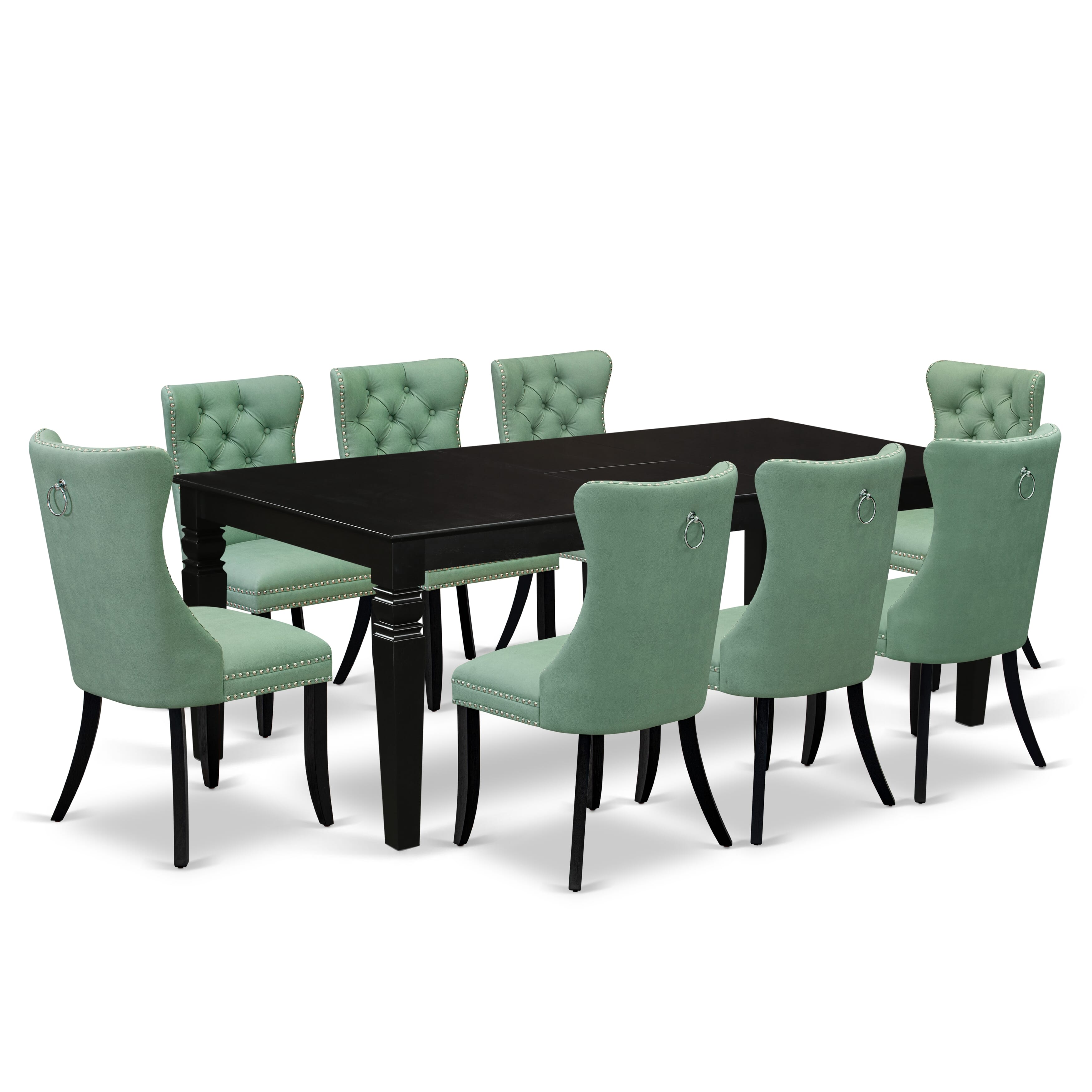 East West Furniture LGDA9-BLK-22 9 Piece Dining Set Includes a Rectangle Kitchen Table with Removable leaf and 8 Parson Chairs, 42x84 Inch, Black