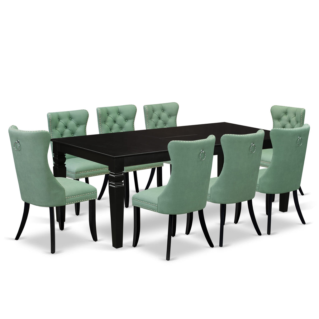 East West Furniture LGDA9-BLK-22 9 Piece Dining Set Includes a Rectangle Kitchen Table with Removable leaf and 8 Parson Chairs, 42x84 Inch, Black