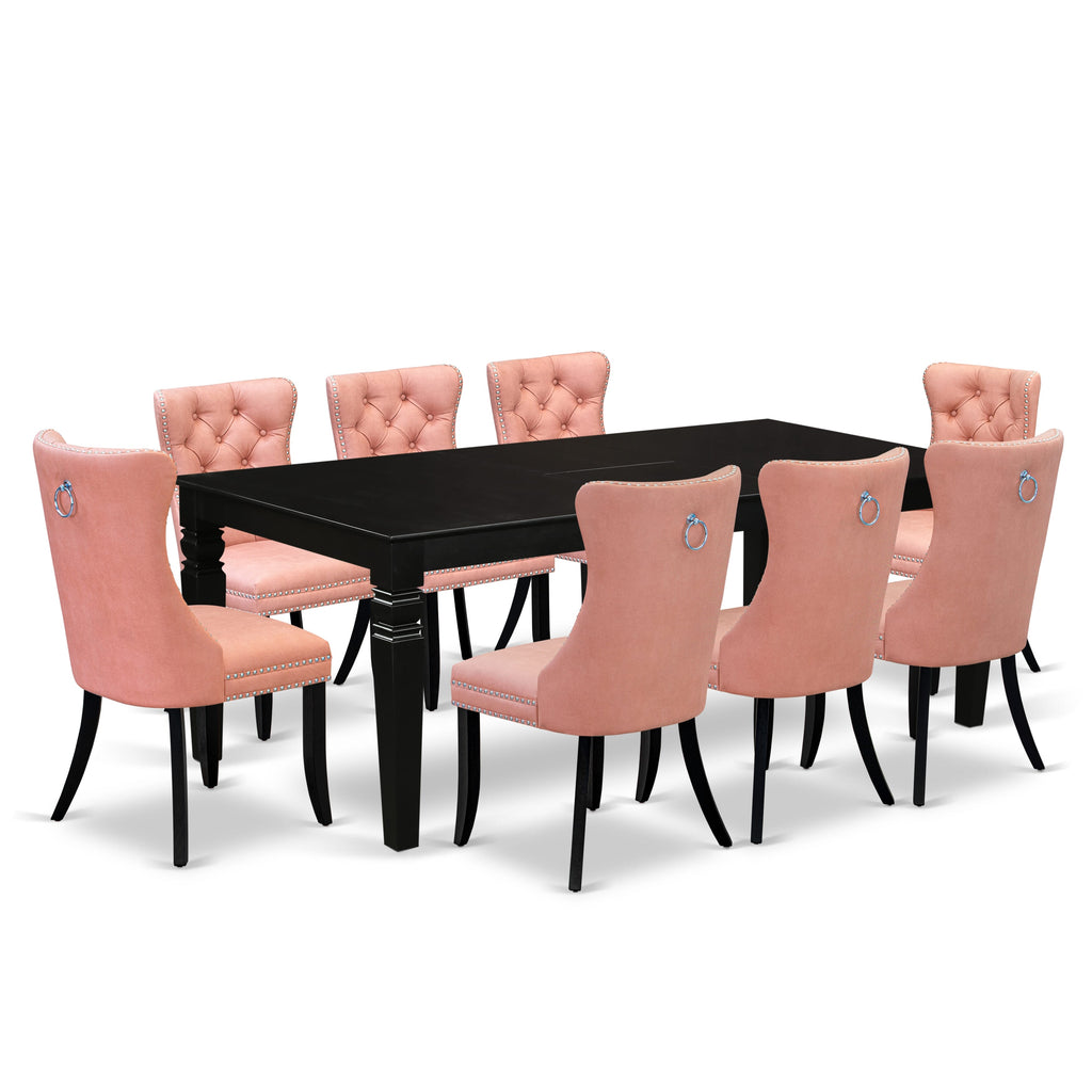 East West Furniture LGDA9-BLK-23 9 Piece Kitchen Set Consists of a Rectangle Dining Table with Removable leaf and 8 Upholstered Chairs, 42x84 Inch, Black