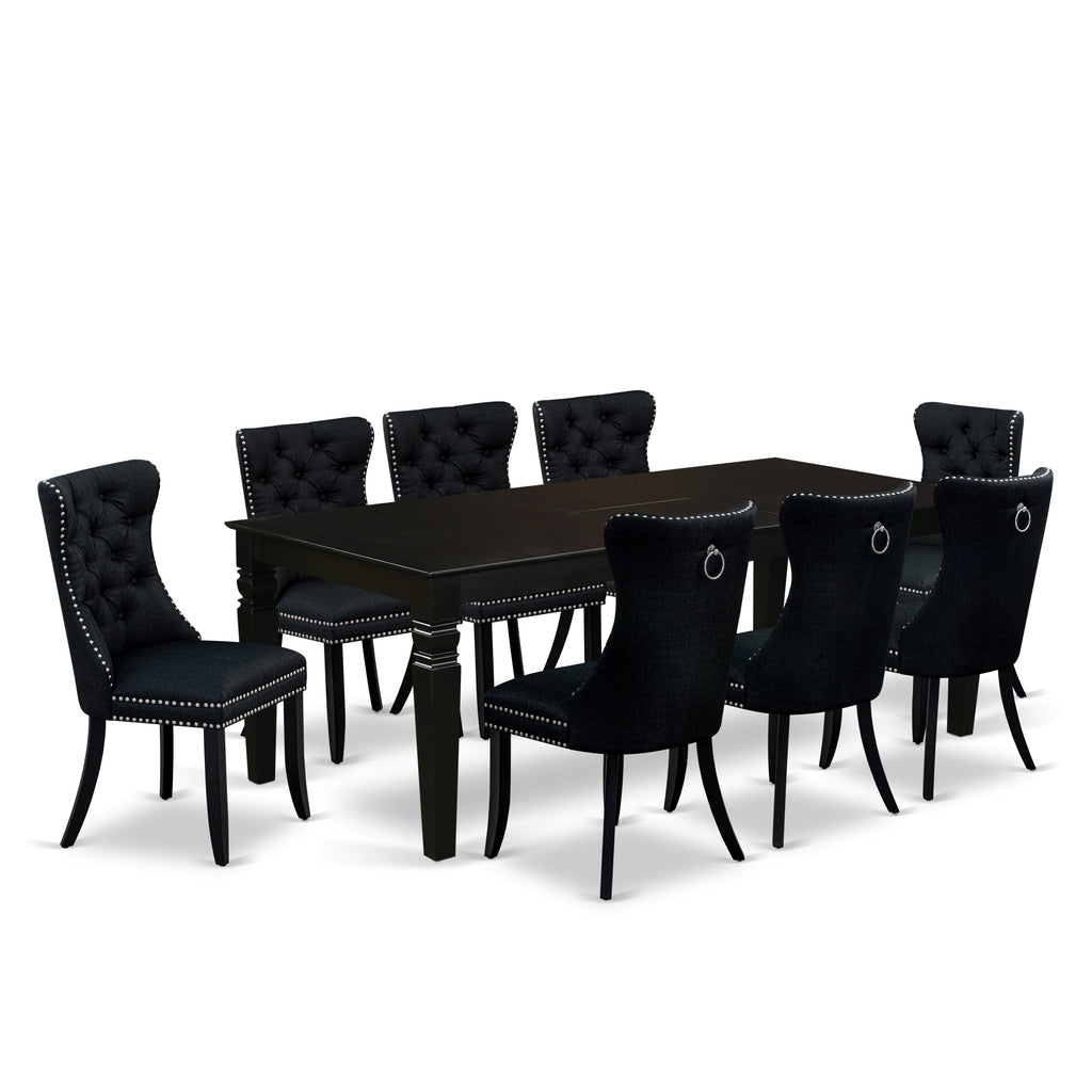 East West Furniture LGDA9-BLK-24 9 Piece Dining Table Set Includes a Rectangle Kitchen Table with Removable leaf and 8 Upholstered Chairs, 42x84 Inch, Black