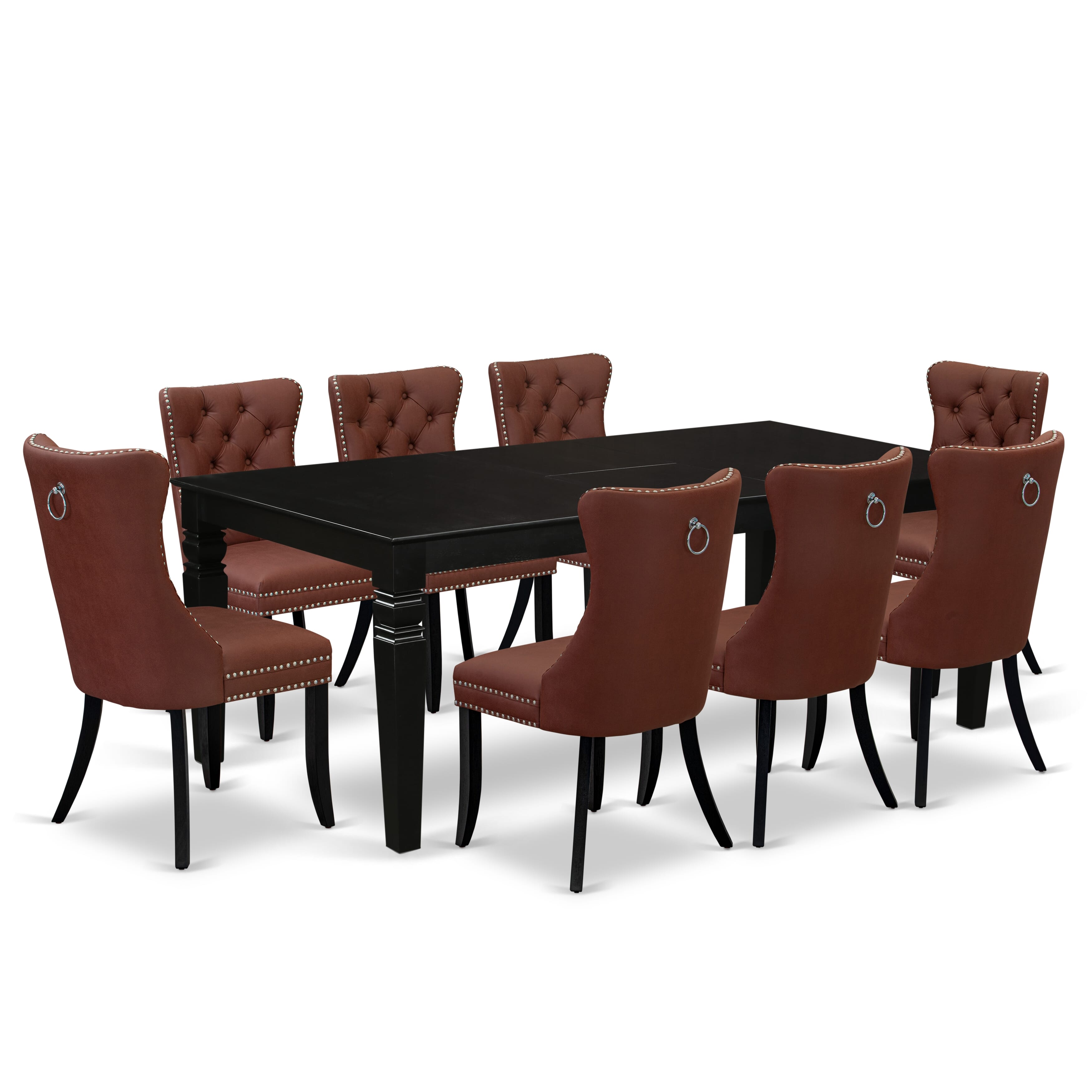 East West Furniture LGDA9-BLK-26 9 Piece Kitchen Set Consists of a Rectangle Dining Table with Removable leaf and 8 Upholstered Chairs, 42x84 Inch, Black