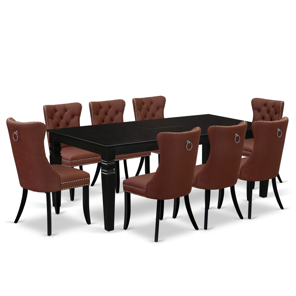 East West Furniture LGDA9-BLK-26 9 Piece Kitchen Set Consists of a Rectangle Dining Table with Removable leaf and 8 Upholstered Chairs, 42x84 Inch, Black