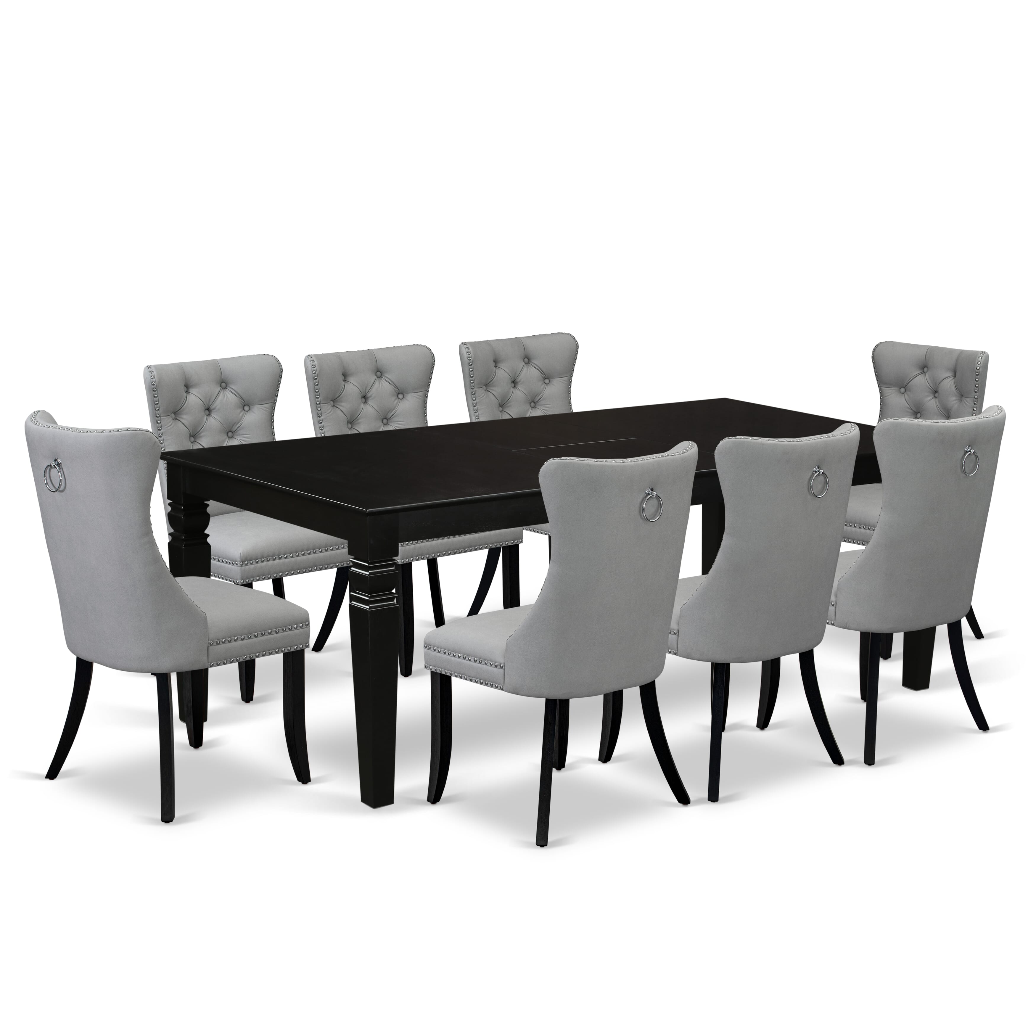 East West Furniture LGDA9-BLK-27 9 Piece Kitchen Set Consists of a Rectangle Dining Table with Removable leaf and 8 Upholstered Chairs, 42x84 Inch, Black