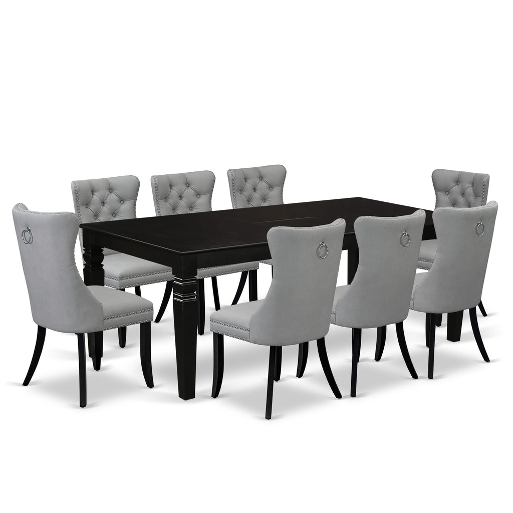East West Furniture LGDA9-BLK-27 9 Piece Kitchen Set Consists of a Rectangle Dining Table with Removable leaf and 8 Upholstered Chairs, 42x84 Inch, Black