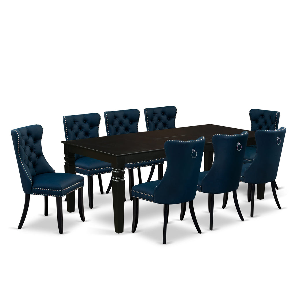 East West Furniture LGDA9-BLK-29 9 Piece Dinette Set Includes a Rectangle Dining Table with Removable leaf and 8 Upholstered Chairs, 42x84 Inch, Black