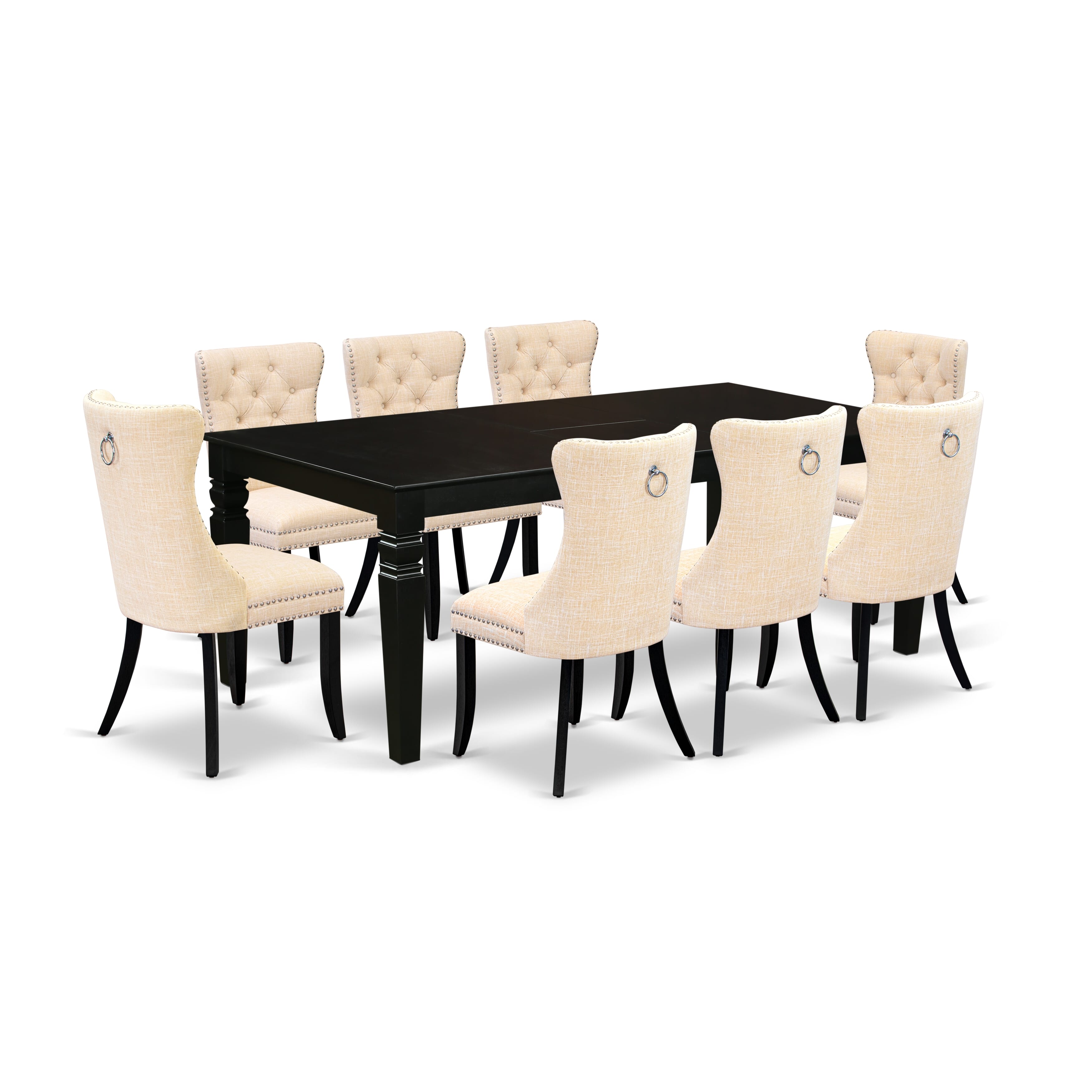 East West Furniture LGDA9-BLK-32 9 Piece Dining Room Set Includes a Rectangle Kitchen Table with Removable leaf and 8 Padded Chairs, 42x84 Inch, Black