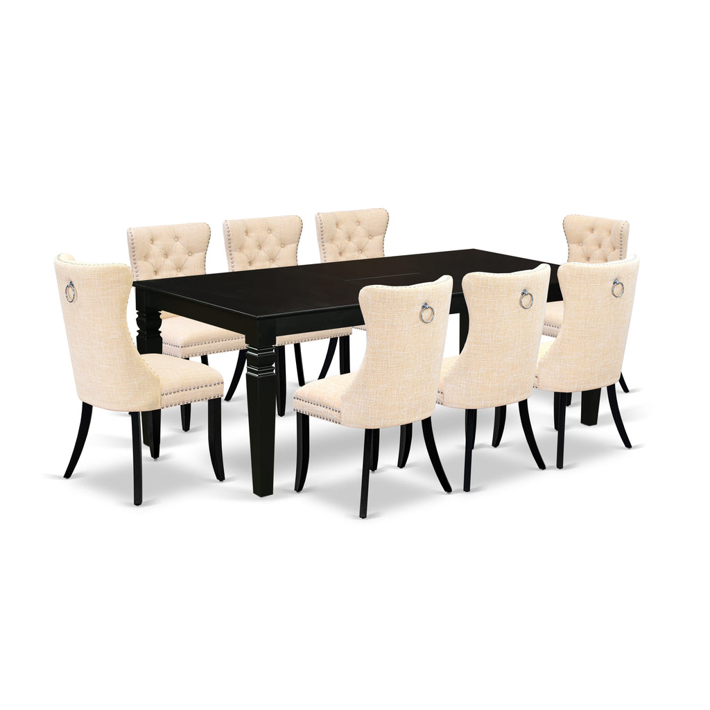 East West Furniture LGDA9-BLK-32 9 Piece Dining Room Set Includes a Rectangle Kitchen Table with Removable leaf and 8 Padded Chairs, 42x84 Inch, Black