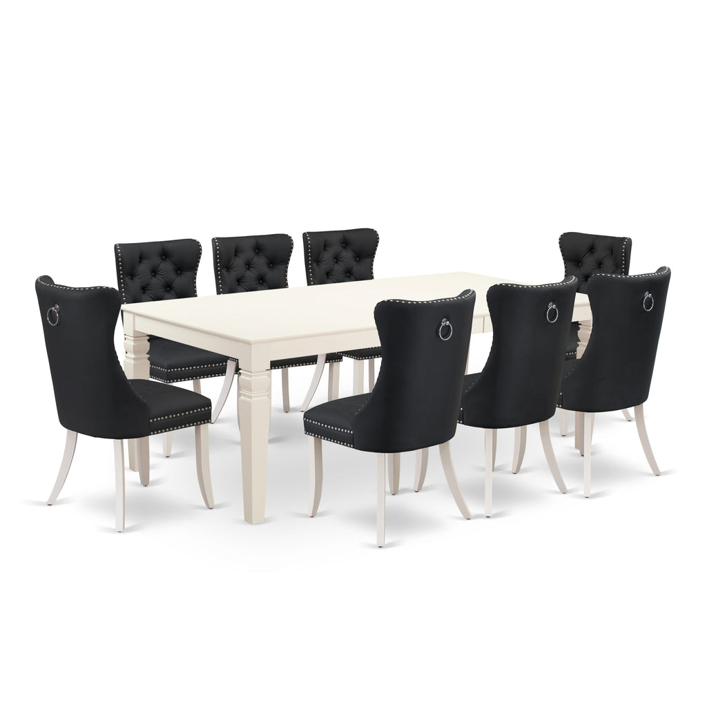 East West Furniture LGDA9-LWH-12 9 Piece Dining Table Set Contains a Rectangle Kitchen Table with Removable leaf and 8 Upholstered Parson Chairs, 42x84 Inch, linen white