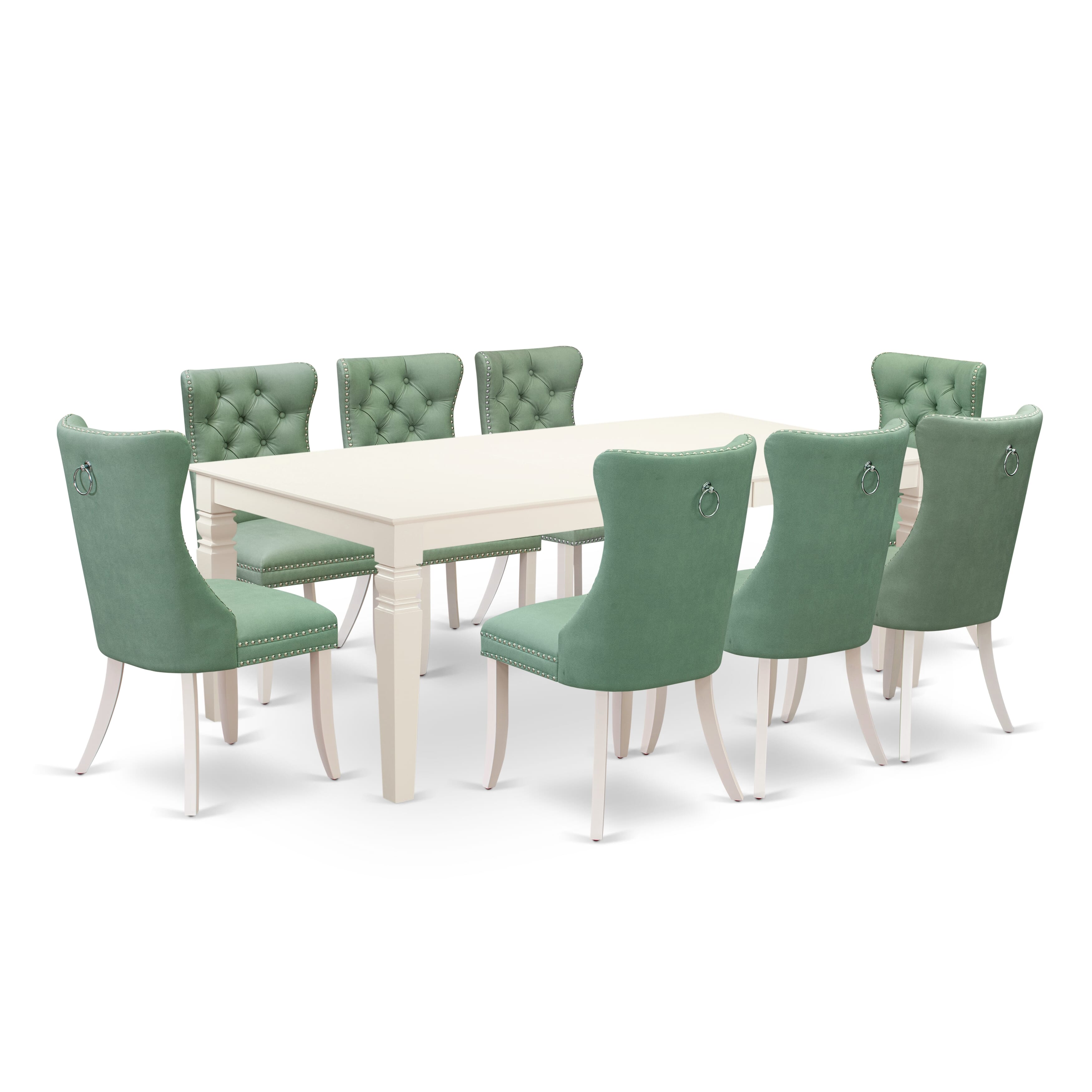 East West Furniture LGDA9-LWH-22 9 Piece Dining Room Set Consists of a Rectangle Dining Table with Removable leaf and 8 Upholstered Parson Chairs, 42x84 Inch, linen white