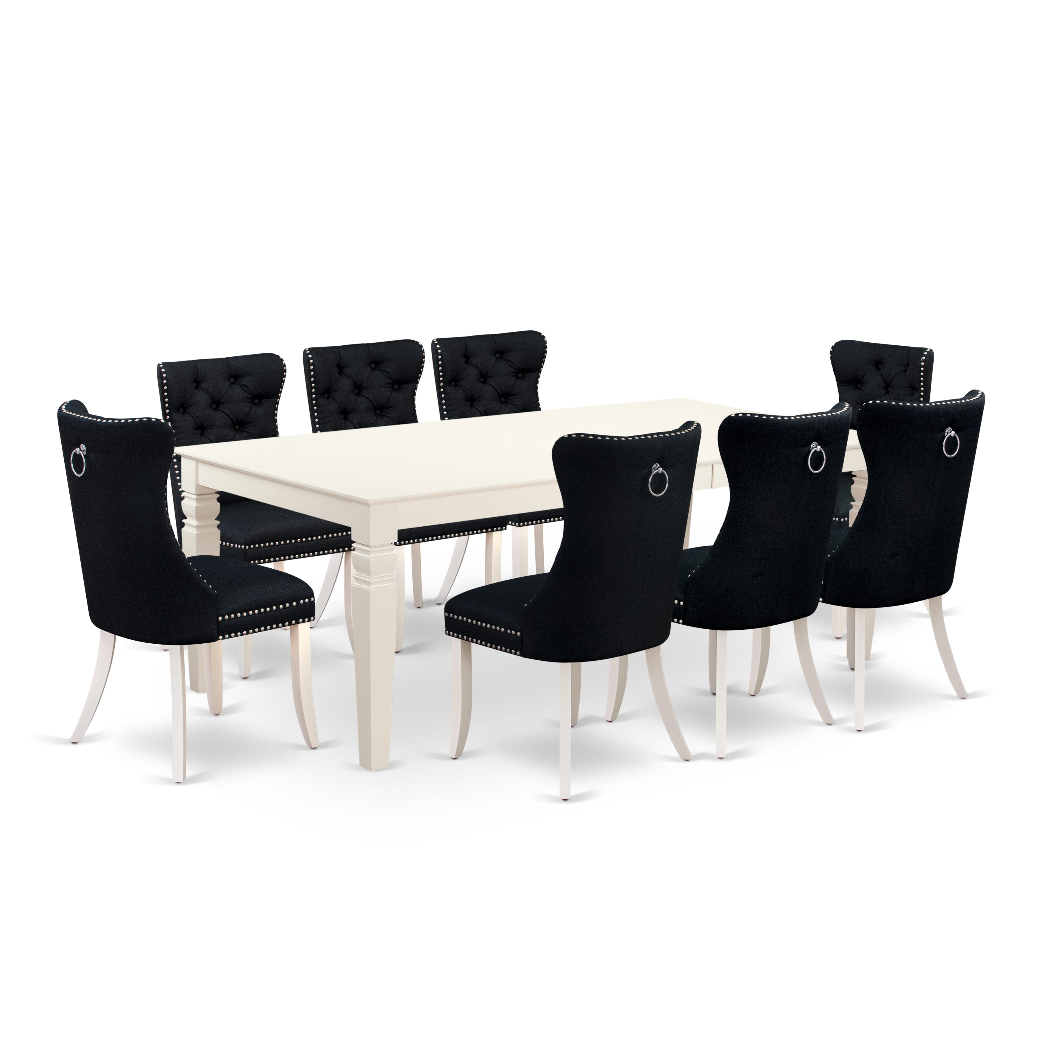 East West Furniture LGDA9-LWH-24 9 Piece Dinette Set Includes a Rectangle Dining Table with Removable leaf and 8 Padded Chairs, 42x84 Inch, linen white