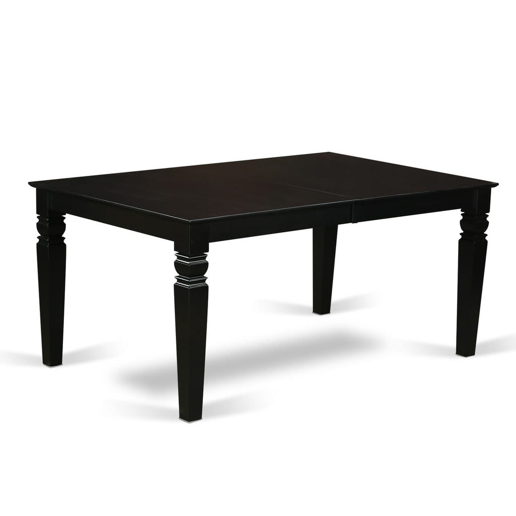 East West Furniture LGAS7-BLK-09 7 Piece Dining Table Set consists A Wooden Table and 6 Dark Navy Blue Faux Leather Modren Dining Chairs with Stylish Back- Black Finish