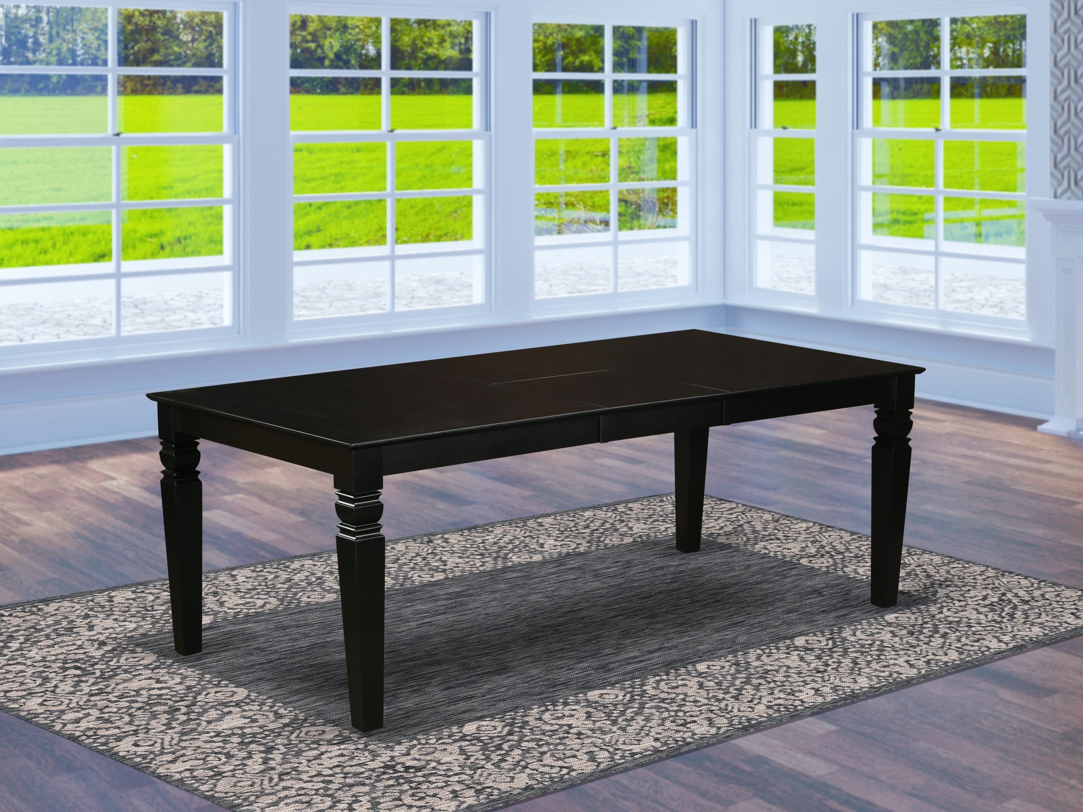 East West Furniture LGAS5-BLK-09 5 Piece Kitchen Table Set Includes A Dinner Table and 4 Dark Navy Blue Faux Leather Mid- Century Chairs with Stylish Back- Black Finish