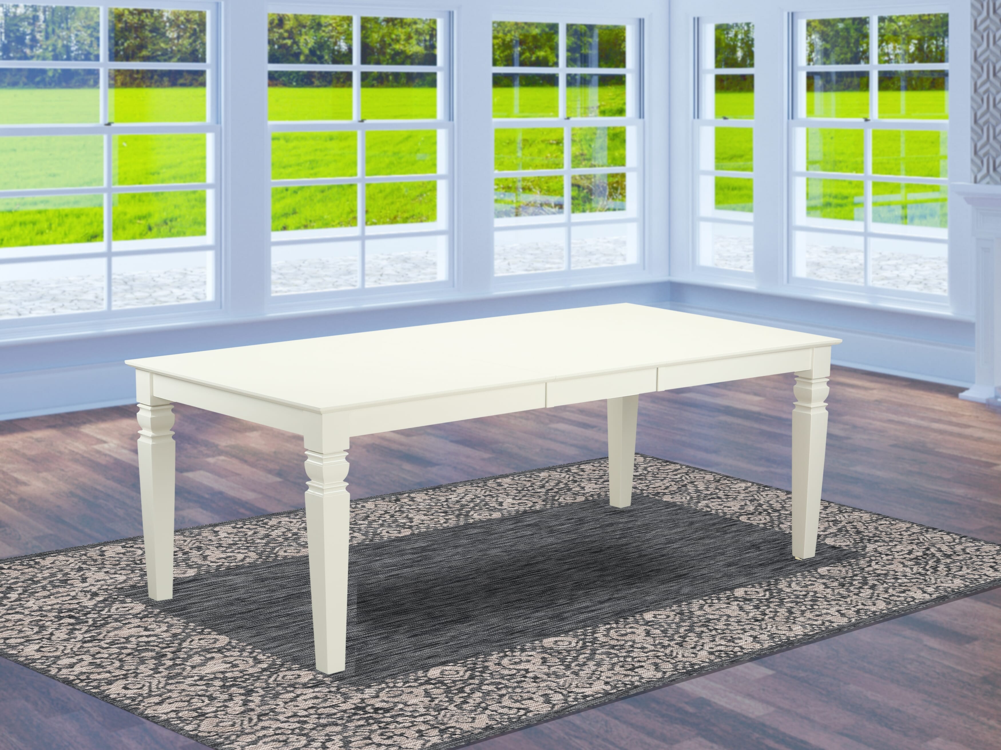 LGT-LWH-T Logan Dining Table with Wood Seat - Linen White Finish.