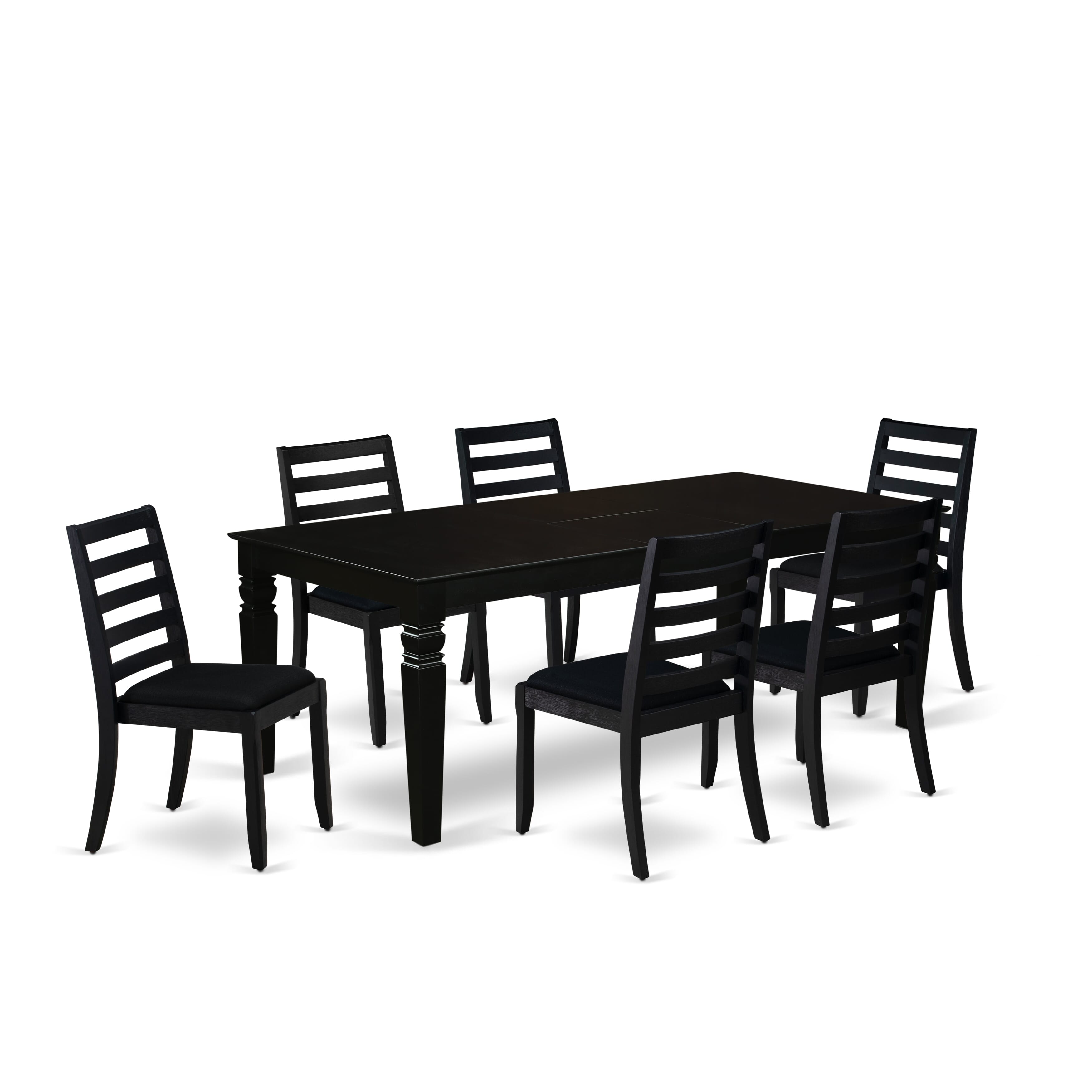 East West Furniture LGX17-BLK-24 -7 Piece Dining Set Includes a Rectangular Table and 6 Stackable Linen Fabric Chairs, Black