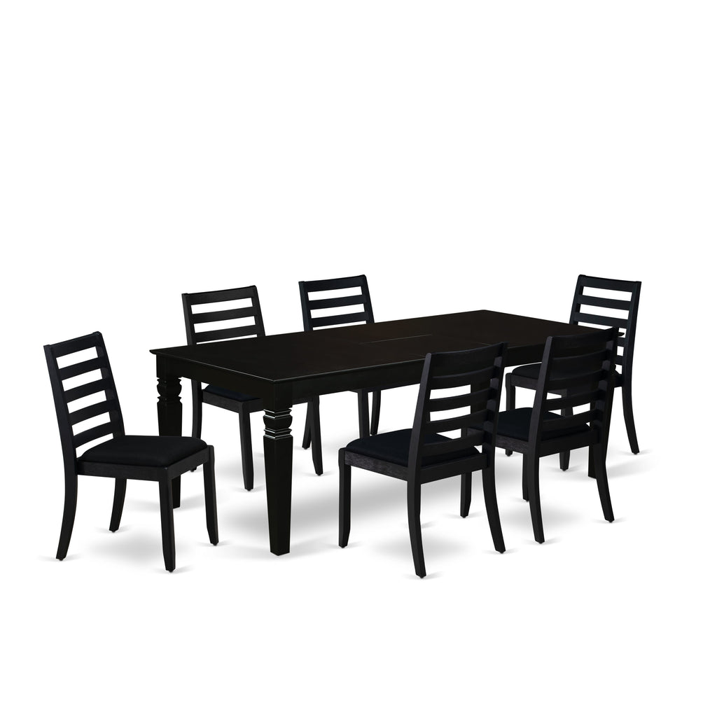 East West Furniture LGX17-BLK-24 -7 Piece Dining Set Includes a Rectangular Kitchen Table with Black Tabletop and 6 Stackable Linen Fabric Chairs