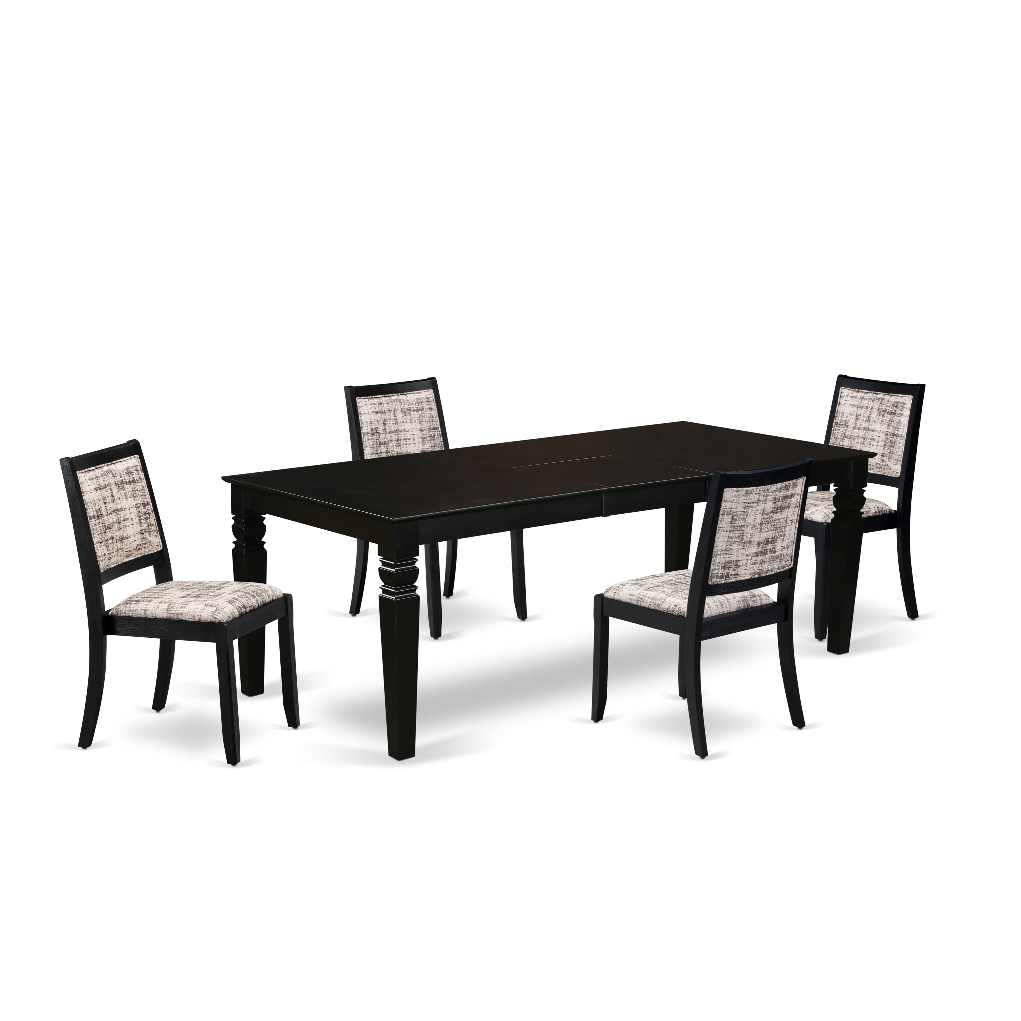 East West Furniture LGX25-BLK-30 -5 Piece Dining Set Includes a Rectangular Table and 4 Stackable Faux Leather Fabric Chairs, Black