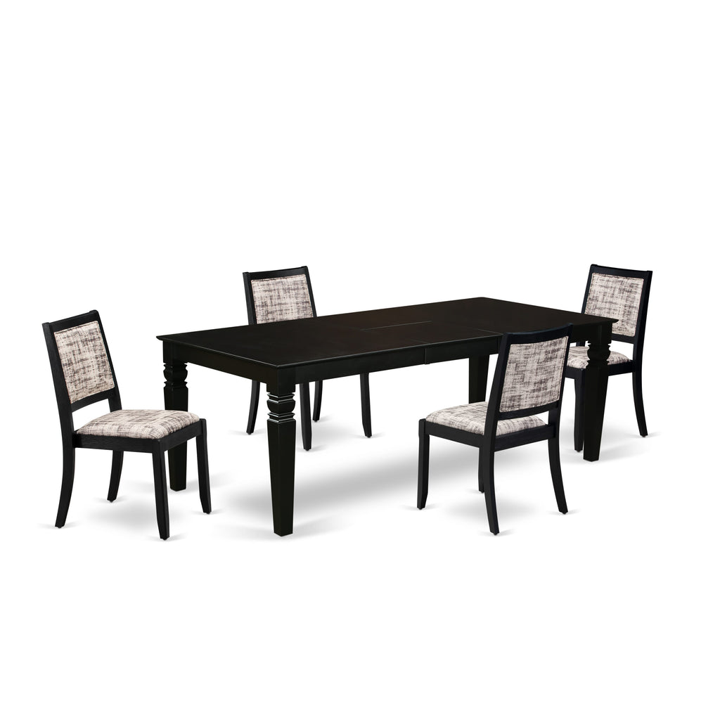 East West Furniture LGX25-BLK-30 -5 Piece Dining Set Includes a Rectangular Kitchen Table with Black Tabletop and 4 Stackable Faux Leather Chairs