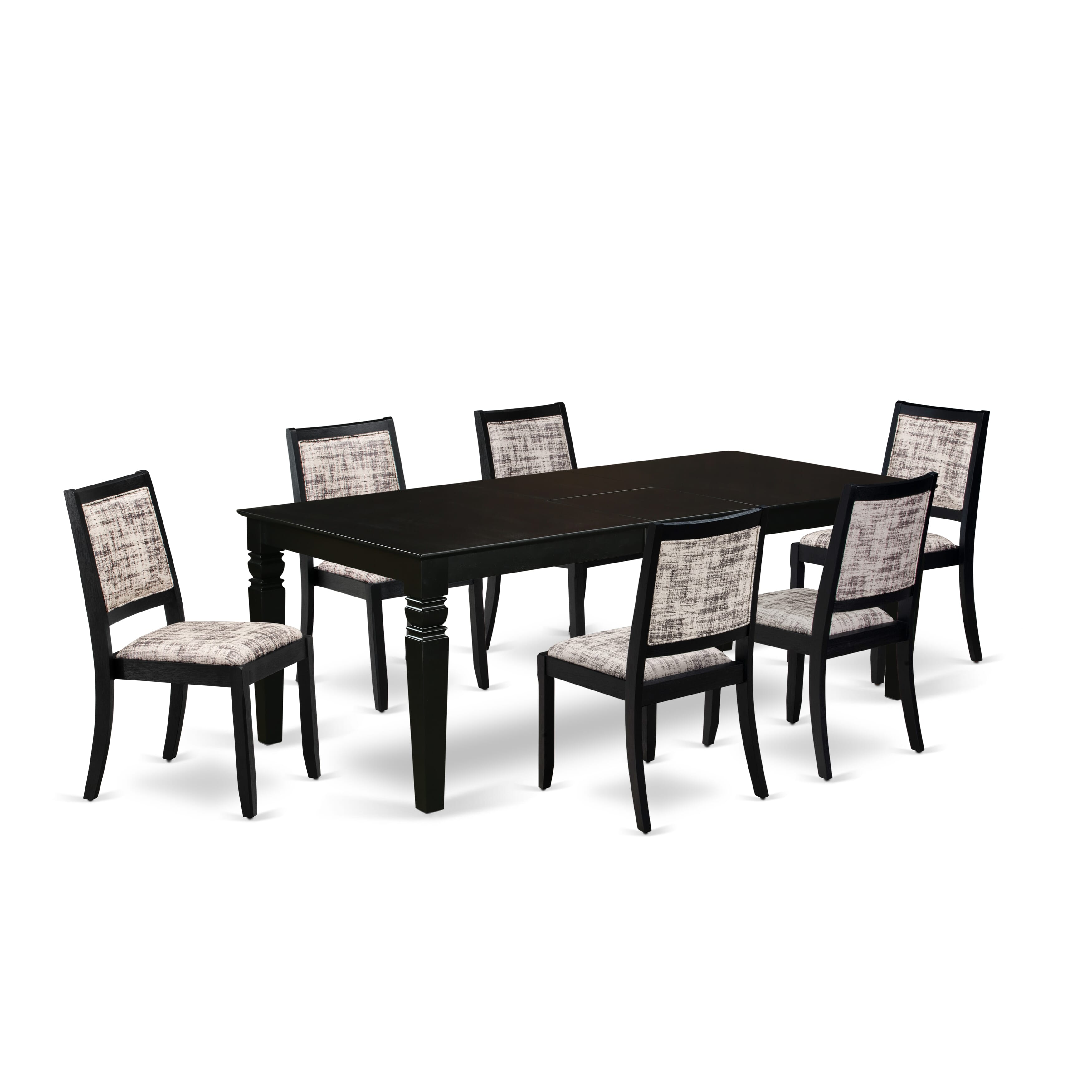 East West Furniture LGX27-BLK-30 -7 Piece Dining Set Includes a Rectangular Table and 6 Stackable Faux Leather Fabric Chairs, Black