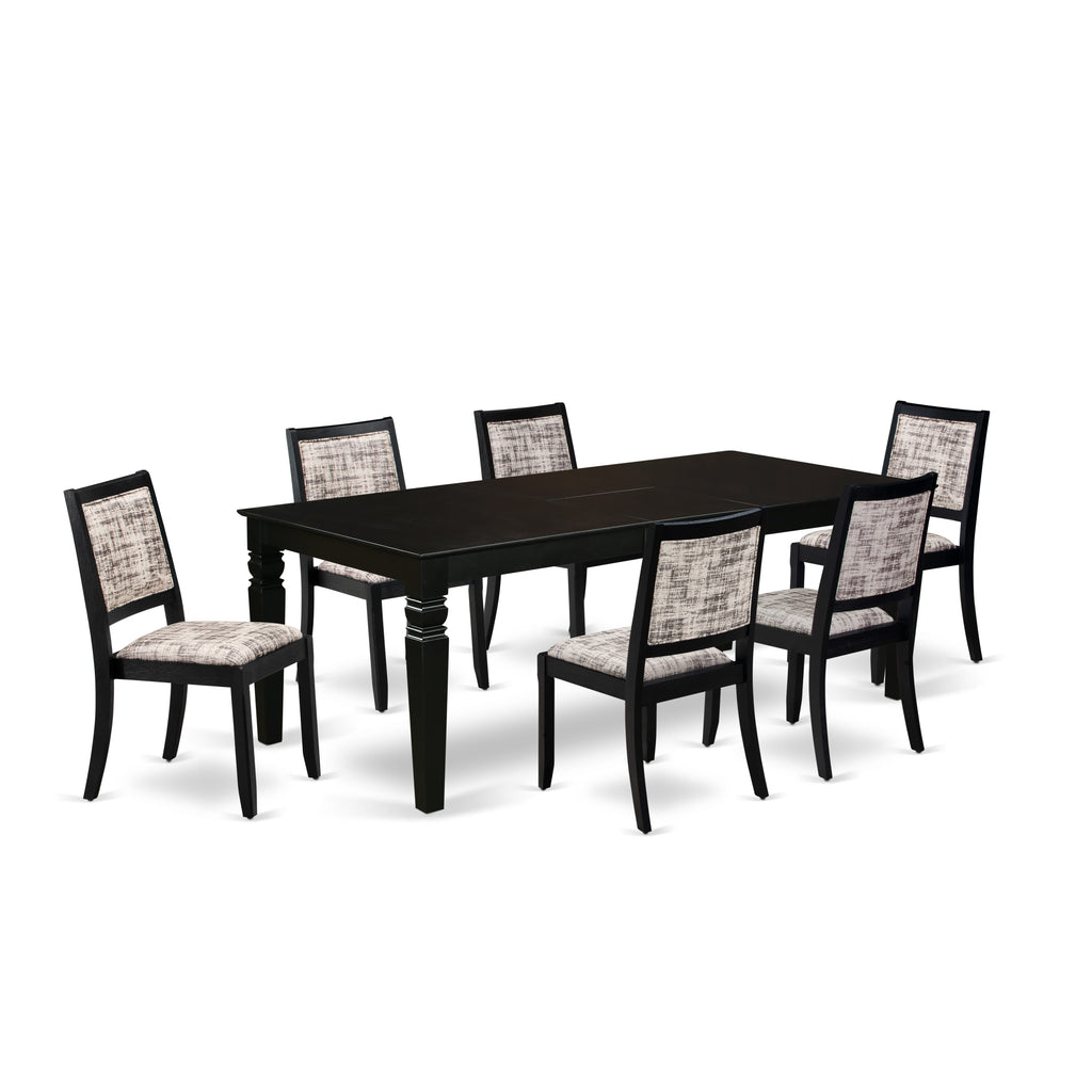 East West Furniture LGX27-BLK-30 -7 Piece Dining Set Includes a Rectangular Kitchen Table with Black Tabletop and 6 Stackable Faux Leather Chairs