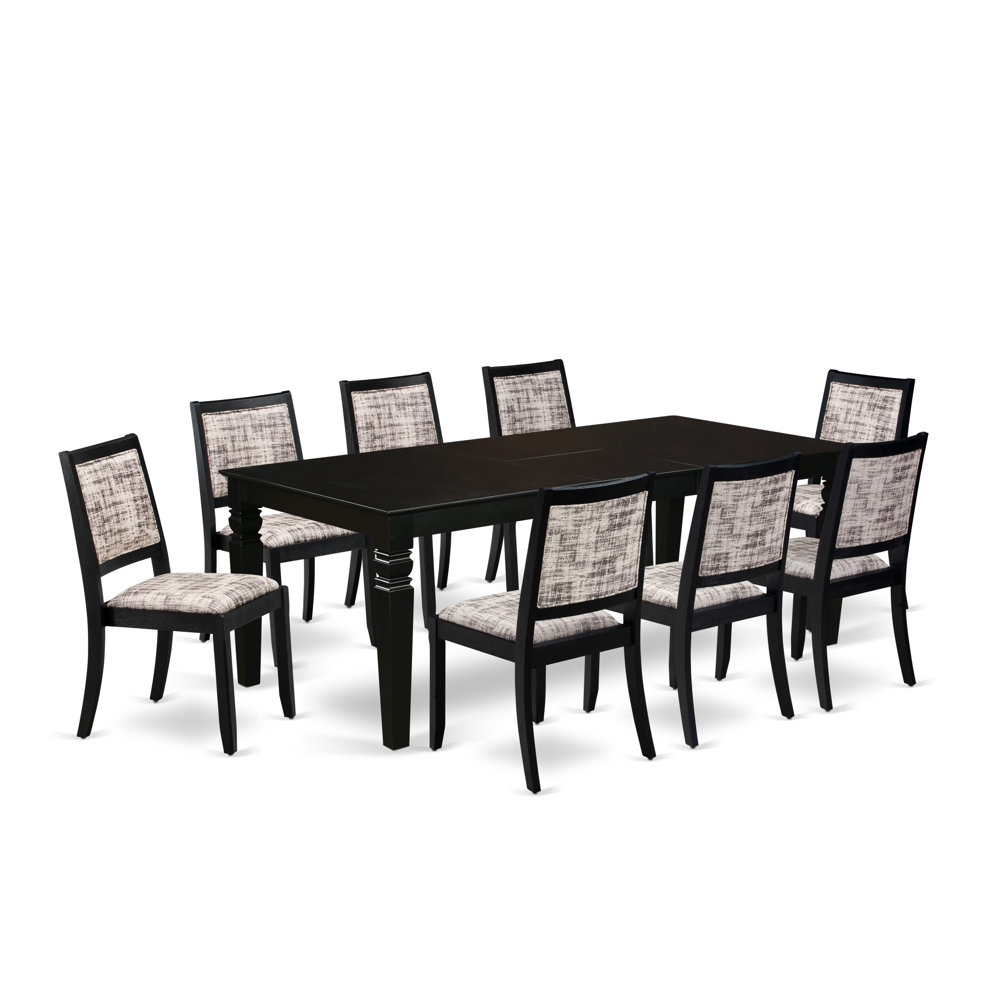 East West Furniture LGX29-BLK-30 -9 Piece Dining Set Includes a Rectangular Table and 8 Stackable Faux Leather Fabric Chairs, Black