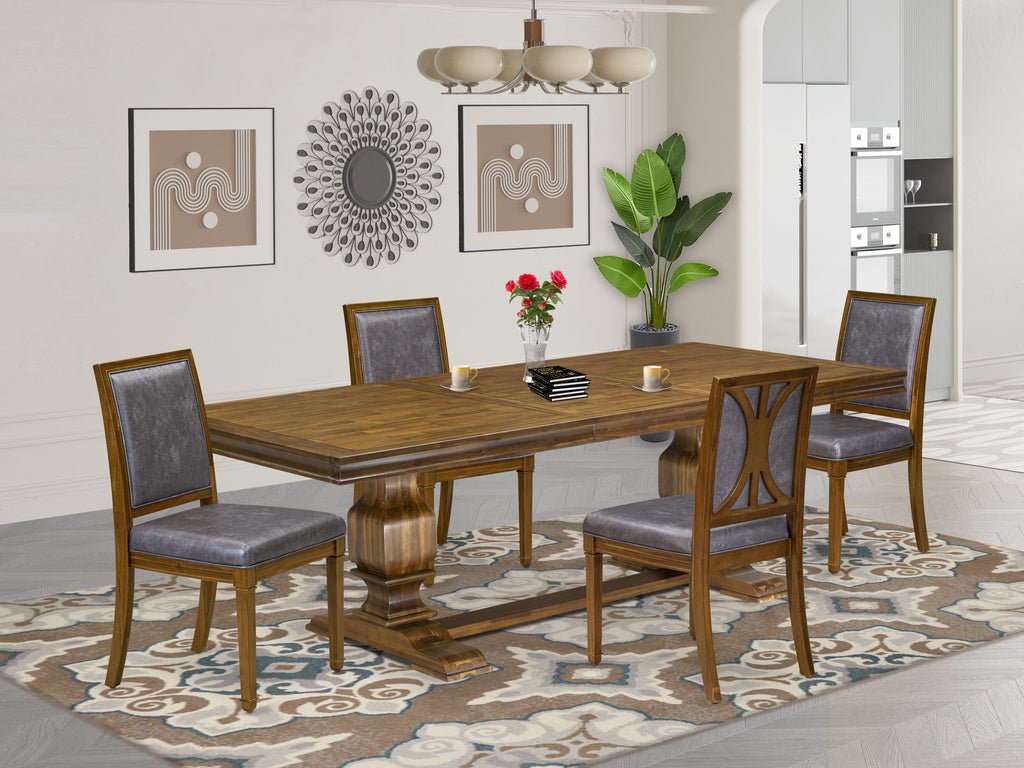Luxe by East West Furniture LKAM5-AWA-34 5-piece Dining Room Set included of a Kitchen Table and 4 Dark Grey PU Leather Dining Chairs with High Back - Antique Walnut Finish