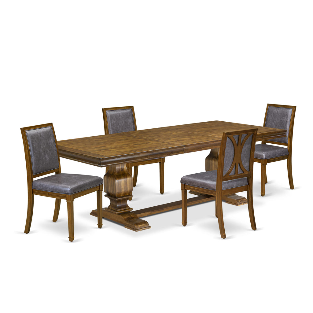 Luxe by East West Furniture LKAM5-AWA-34 5-piece Dining Room Set included of a Kitchen Table and 4 Dark Grey PU Leather Dining Chairs with High Back - Antique Walnut Finish