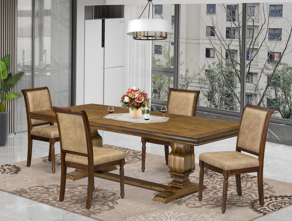 Luxe by East West Furniture LKCY5-AWA-28 5-piece Kitchen Table Set includes a Dining Table and 4 Beige PU Leather Dining Room Chairs with High Back - Antique Walnut Finish