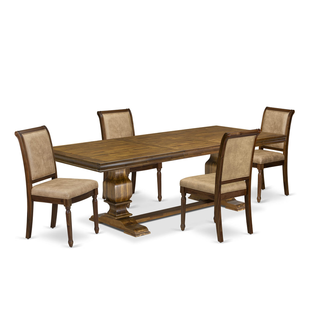 Luxe by East West Furniture LKCY5-AWA-28 5-piece Kitchen Table Set includes a Dining Table and 4 Beige PU Leather Dining Room Chairs with High Back - Antique Walnut Finish