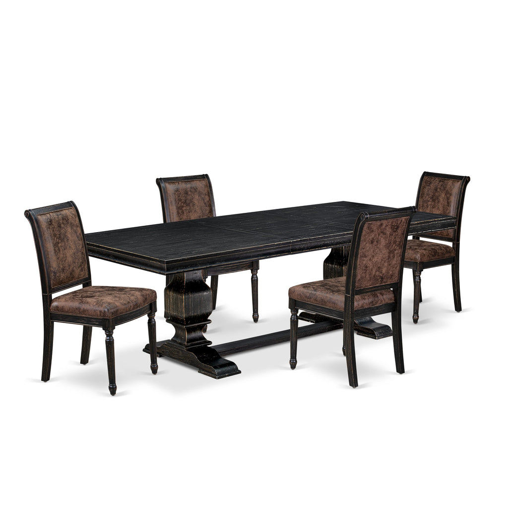 Luxe by East West Furniture LKCY5-SBB-33 5-piece Kitchen Table Set includes a Modern Dining Table and 4 Brown Textured PU Leather Dining Room Chairs with High Back - Sand Blasting Black Finish