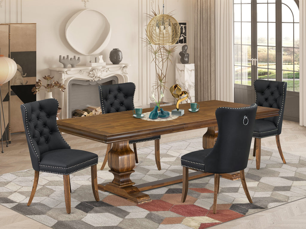 Luxe by East West Furniture LKDA5-AWA-12 5-piece Dining Table Set includes a Modern Dining Table and 4 Dark Grey PU Leather Kitchen Chairs with Button tufted Back - Antique Walnut Finish