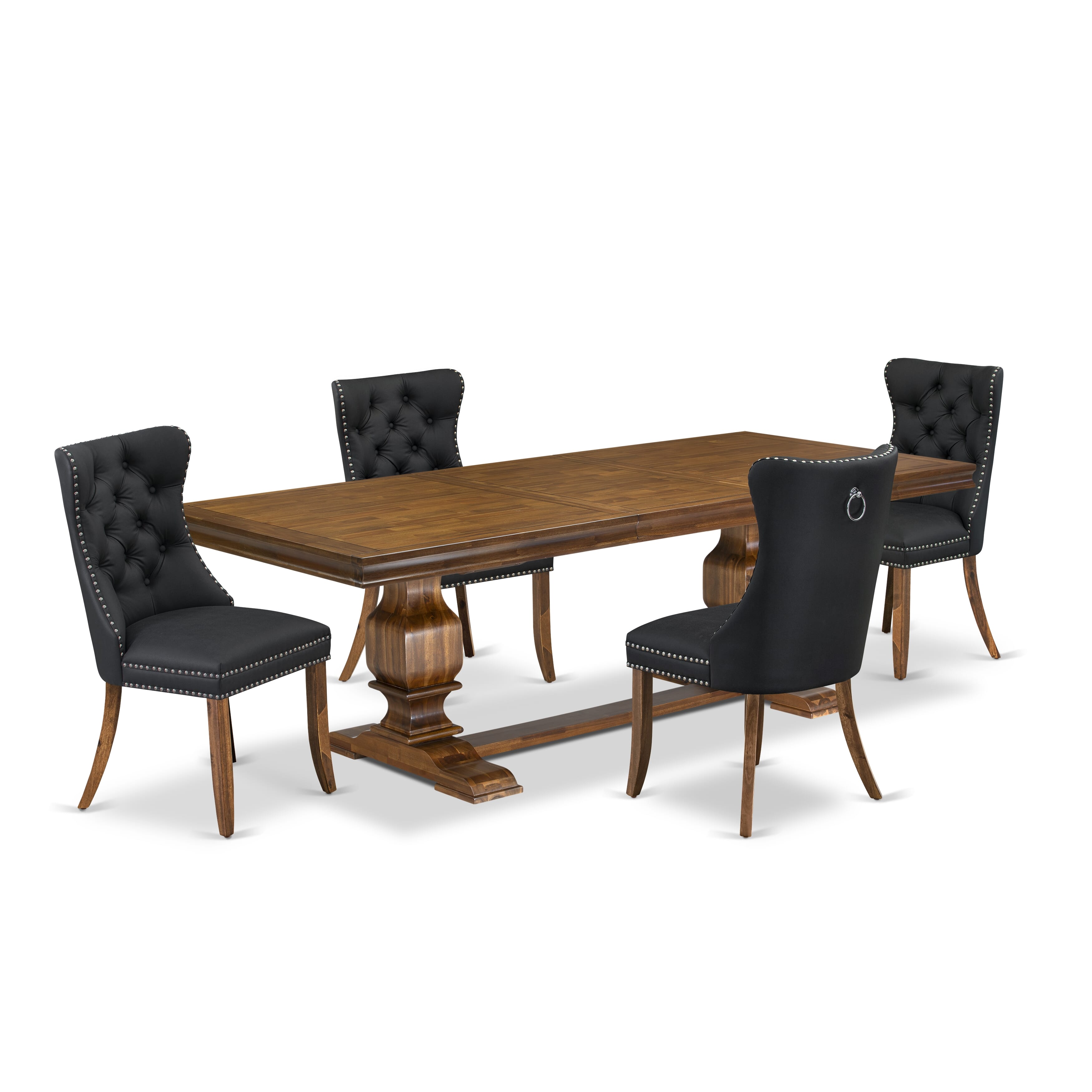Luxe by East West Furniture LKDA5-AWA-12 5-piece Dining Table Set includes a Modern Dining Table and 4 Dark Grey PU Leather Kitchen Chairs with Button tufted Back - Antique Walnut Finish