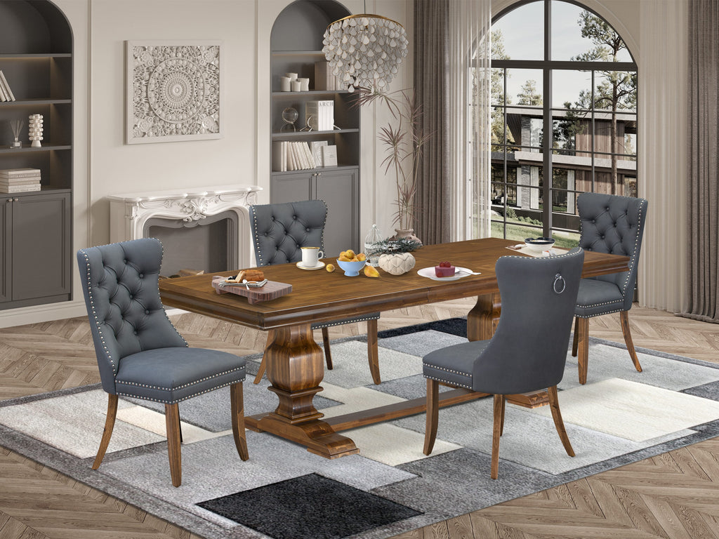 Luxe by East West Furniture LKDA5-AWA-13 5-piece Dining Table Set includes a Kitchen Table and 4 Platinum Gray PU Leather Dinner Chairs with Button tufted Back - Antique Walnut Finish