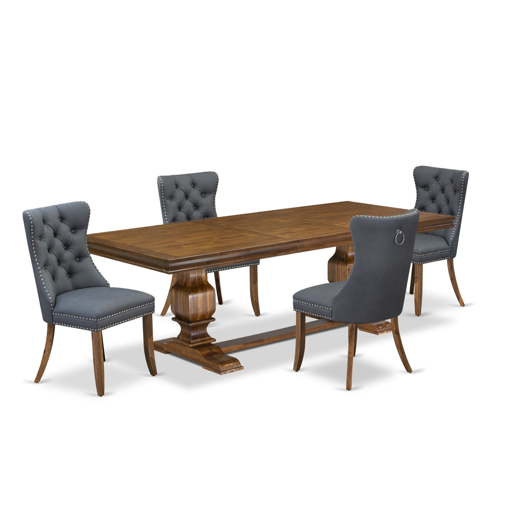 Luxe by East West Furniture LKDA5-AWA-13 5-piece Dining Table Set includes a Kitchen Table and 4 Platinum Gray PU Leather Dinner Chairs with Button tufted Back - Antique Walnut Finish
