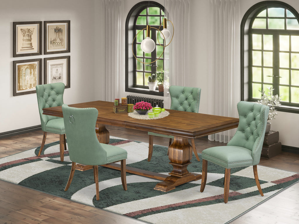 Luxe by East West Furniture LKDA5-AWA-22 5-piece Modern Dining Table Set consists of a Dining Table and 4 Willow Green PU Leather Kitchen Chairs with Button tufted Back - Antique Walnut Finish