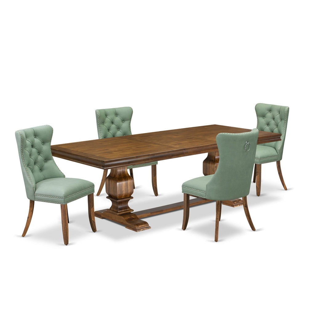 Luxe by East West Furniture LKDA5-AWA-22 5-piece Modern Dining Table Set consists of a Dining Table and 4 Willow Green PU Leather Kitchen Chairs with Button tufted Back - Antique Walnut Finish