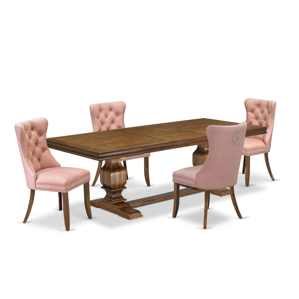 Luxe by East West Furniture LKDA5-AWA-23 5-piece Kitchen Table Set includes a Modern Dining Table and 4 Beige Red Faux Leather Dining room Chairs with Button tufted Back - Antique Walnut Finish
