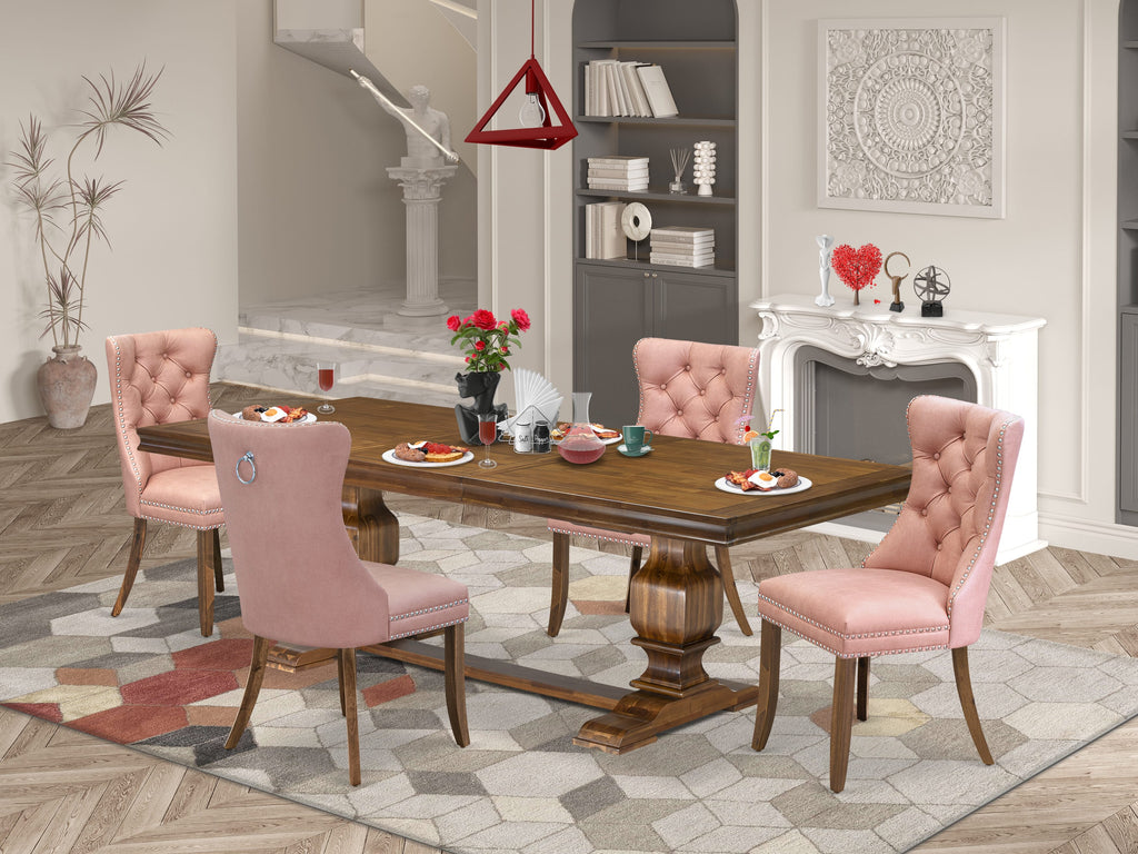 Luxe by East West Furniture LKDA5-AWA-23 5-piece Kitchen Table Set includes a Modern Dining Table and 4 Beige Red Faux Leather Dining room Chairs with Button tufted Back - Antique Walnut Finish